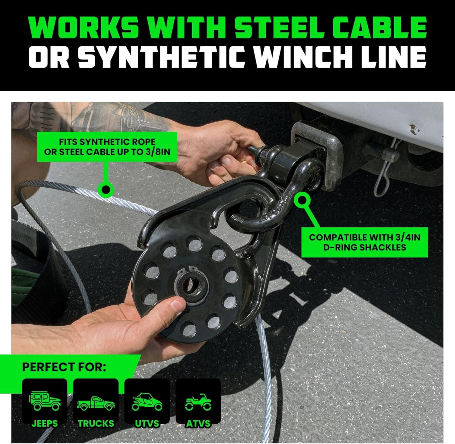 imageRhino USA Snatch Block for Winch Recovery  Heavy Duty 135 Ton Break Strength  Compact Offroad Accessory for Jeep Truck UTV ATV  Use with Tree Saver Tow Strap Snatch BlockSnatch Block