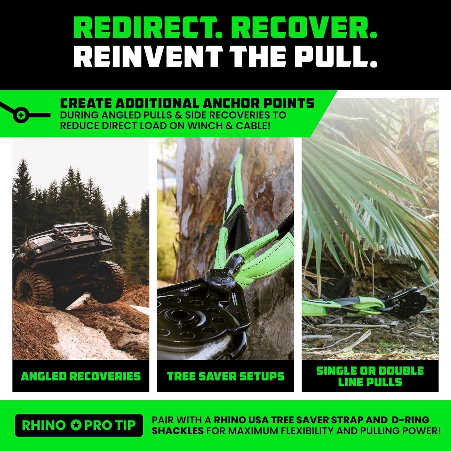 imageRhino USA Snatch Block for Winch Recovery  Heavy Duty 135 Ton Break Strength  Compact Offroad Accessory for Jeep Truck UTV ATV  Use with Tree Saver Tow Strap Snatch BlockSnatch Block