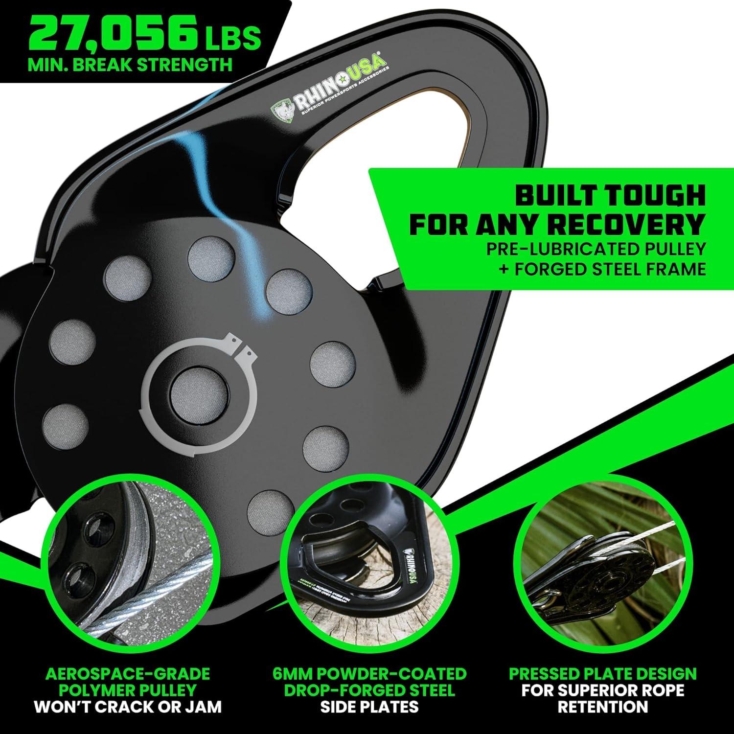 imageRhino USA Snatch Block for Winch Recovery  Heavy Duty 135 Ton Break Strength  Compact Offroad Accessory for Jeep Truck UTV ATV  Use with Tree Saver Tow Strap Snatch BlockSnatch Block