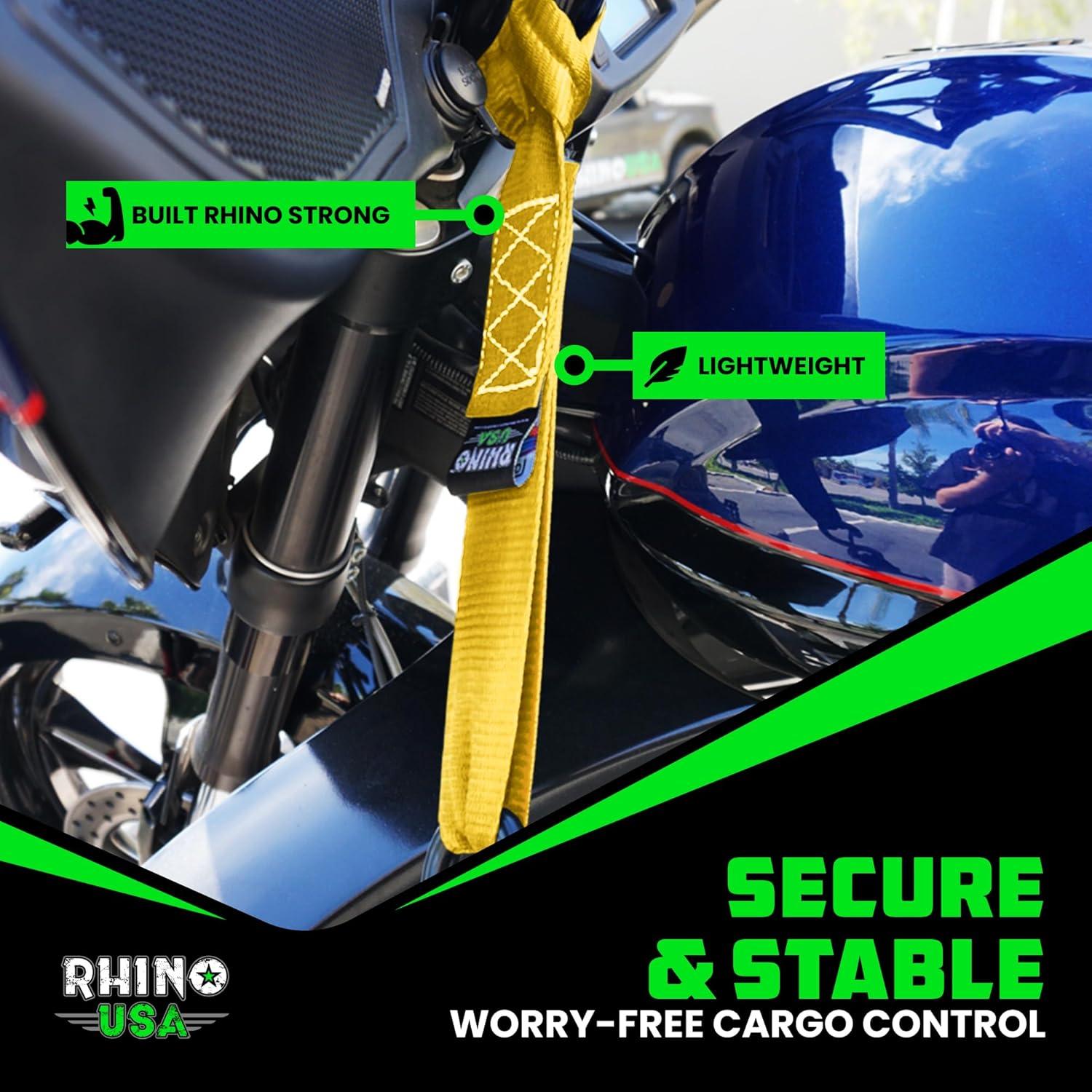 imageRhino USA Soft Loop Tie Down Straps 4Pack  16 Inch x 17 Inch 5000 lbs Break Strength Heavy Duty Motorcycle Handlebar Straps for use with Ratchets for ATV UTV Dirt Bike RedYellow 4Pack