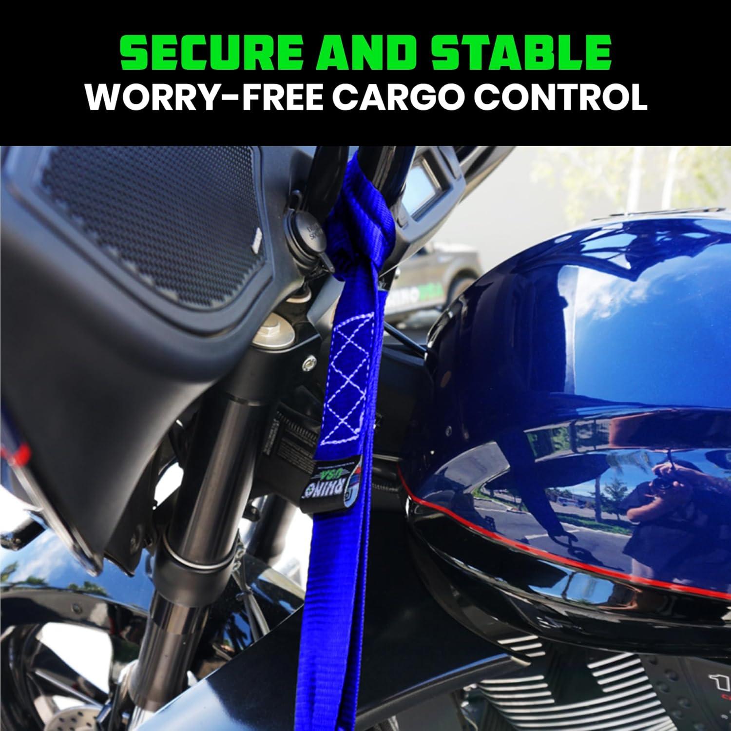 imageRhino USA Soft Loop Tie Down Straps 4Pack  16 Inch x 17 Inch 5000 lbs Break Strength Heavy Duty Motorcycle Handlebar Straps for use with Ratchets for ATV UTV Dirt Bike RedBlue 4Pack