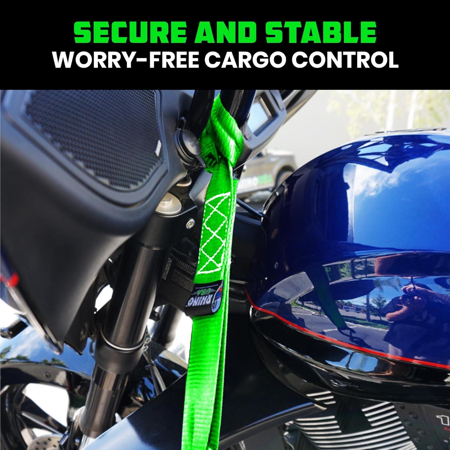 imageRhino USA Soft Loop Tie Down Straps 4Pack  16 Inch x 17 Inch 5000 lbs Break Strength Heavy Duty Motorcycle Handlebar Straps for use with Ratchets for ATV UTV Dirt Bike RedGreen 4Pack