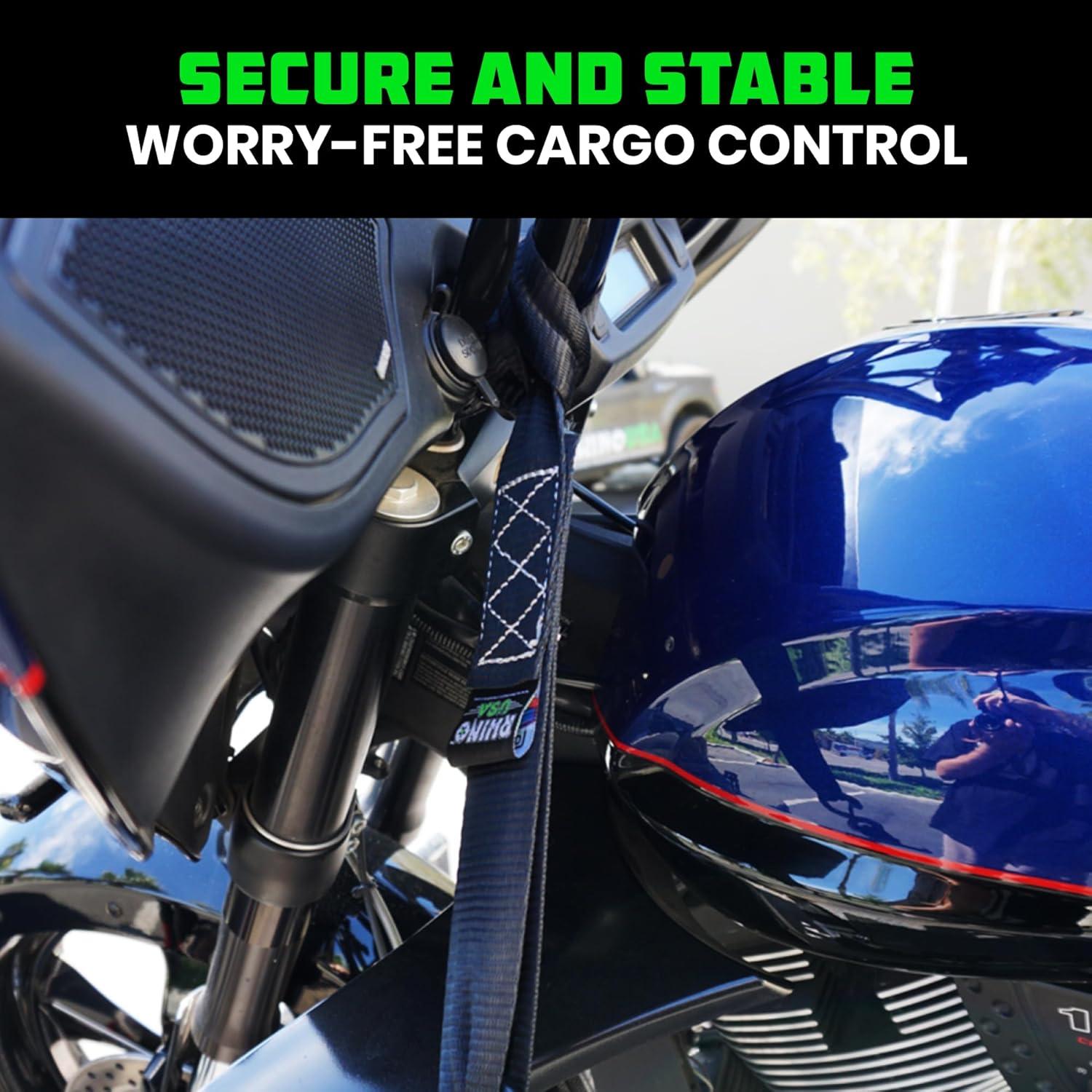 imageRhino USA Soft Loop Tie Down Straps 4Pack  16 Inch x 17 Inch 5000 lbs Break Strength Heavy Duty Motorcycle Handlebar Straps for use with Ratchets for ATV UTV Dirt Bike RedBlack 4Pack