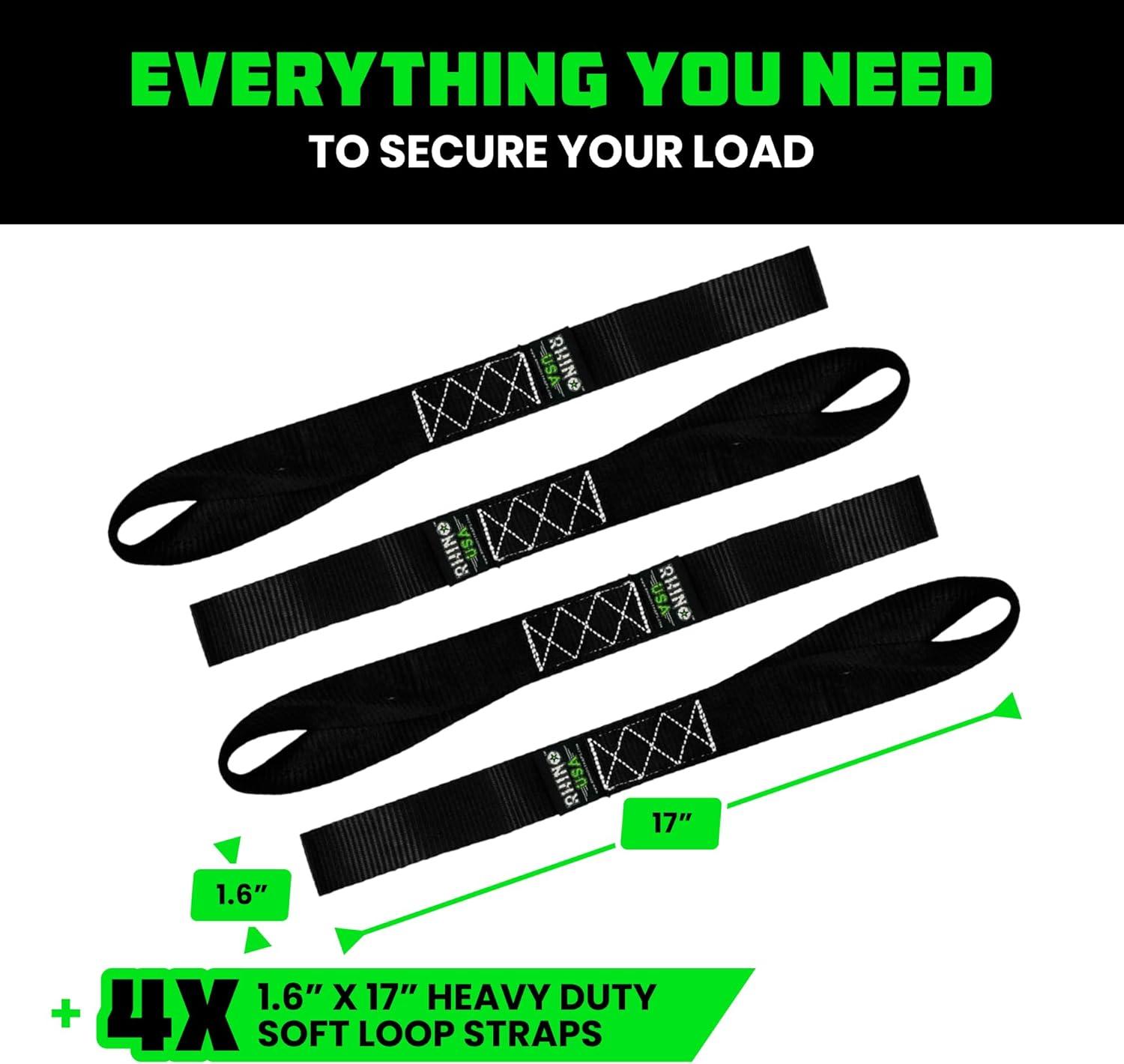 imageRhino USA Soft Loop Tie Down Straps 4Pack  16 Inch x 17 Inch 5000 lbs Break Strength Heavy Duty Motorcycle Handlebar Straps for use with Ratchets for ATV UTV Dirt Bike RedBlack 4Pack