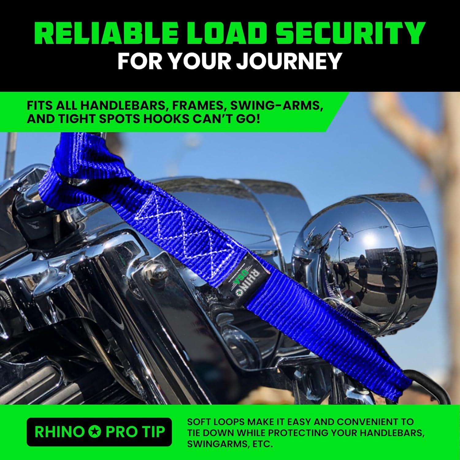 imageRhino USA Soft Loop Tie Down Straps 4Pack  16 Inch x 17 Inch 5000 lbs Break Strength Heavy Duty Motorcycle Handlebar Straps for use with Ratchets for ATV UTV Dirt Bike RedBlue 4Pack