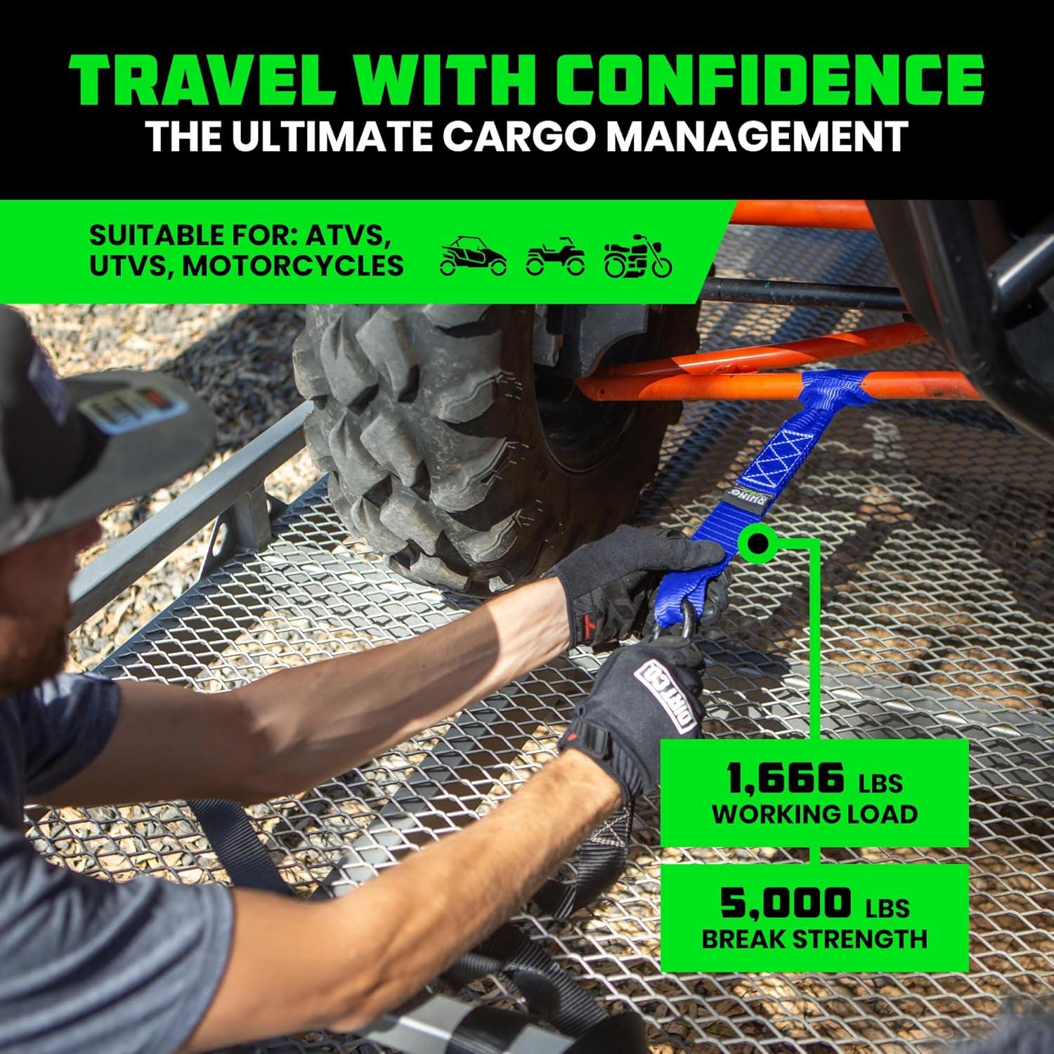 imageRhino USA Soft Loop Tie Down Straps 4Pack  16 Inch x 17 Inch 5000 lbs Break Strength Heavy Duty Motorcycle Handlebar Straps for use with Ratchets for ATV UTV Dirt Bike RedBlue 4Pack