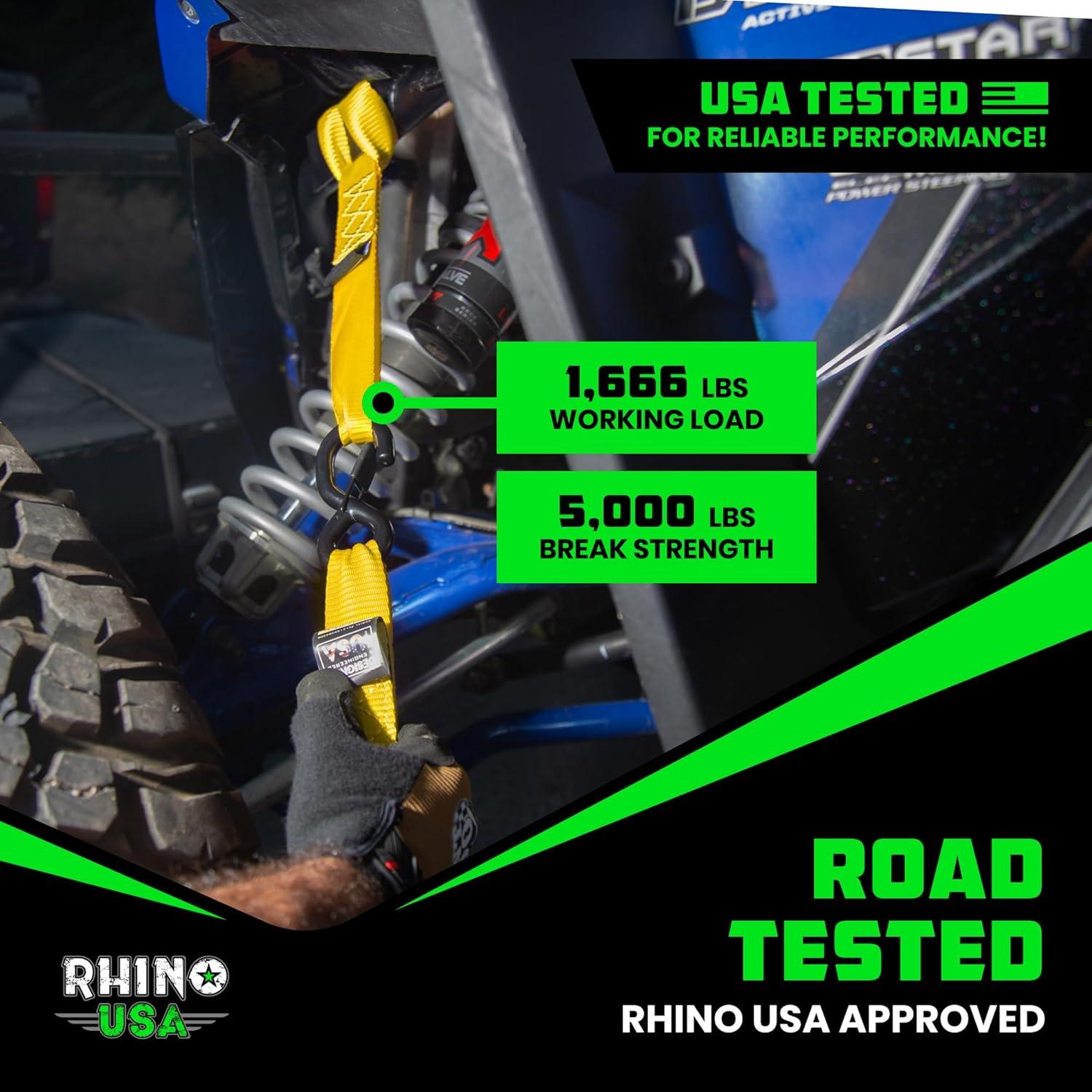 imageRhino USA Soft Loop Tie Down Straps 4Pack  16 Inch x 17 Inch 5000 lbs Break Strength Heavy Duty Motorcycle Handlebar Straps for use with Ratchets for ATV UTV Dirt Bike RedYellow 4Pack