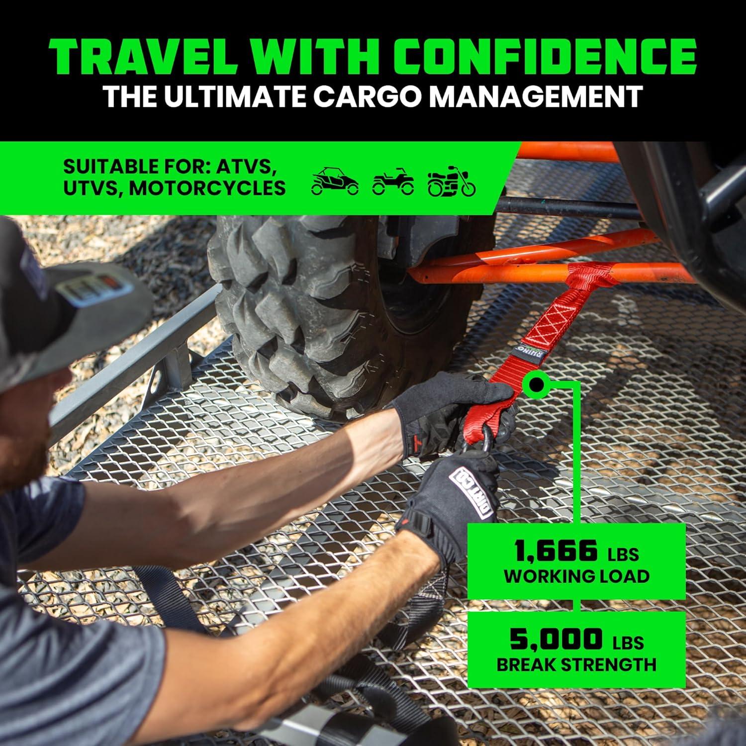 imageRhino USA Soft Loop Tie Down Straps 4Pack  16 Inch x 17 Inch 5000 lbs Break Strength Heavy Duty Motorcycle Handlebar Straps for use with Ratchets for ATV UTV Dirt Bike RedRed 4Pack