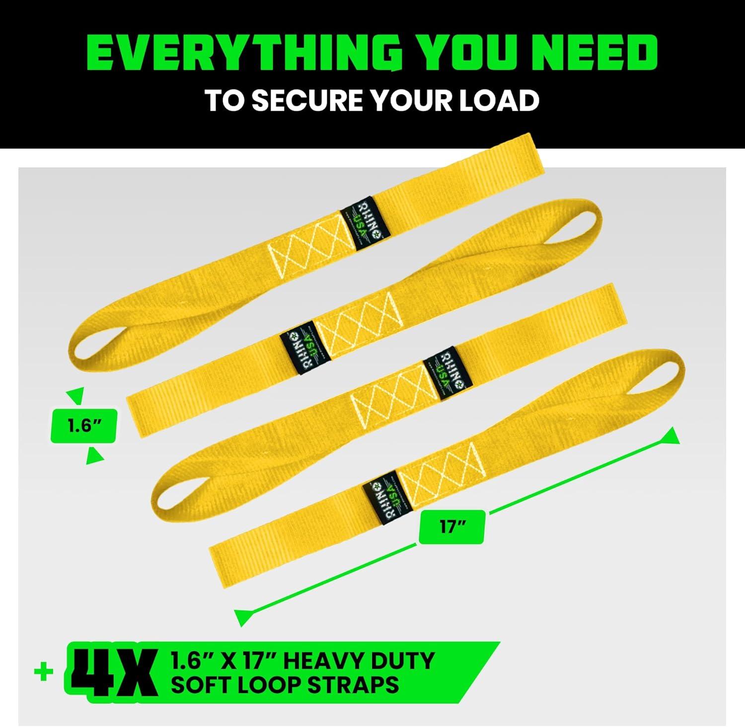 imageRhino USA Soft Loop Tie Down Straps 4Pack  16 Inch x 17 Inch 5000 lbs Break Strength Heavy Duty Motorcycle Handlebar Straps for use with Ratchets for ATV UTV Dirt Bike RedYellow 4Pack
