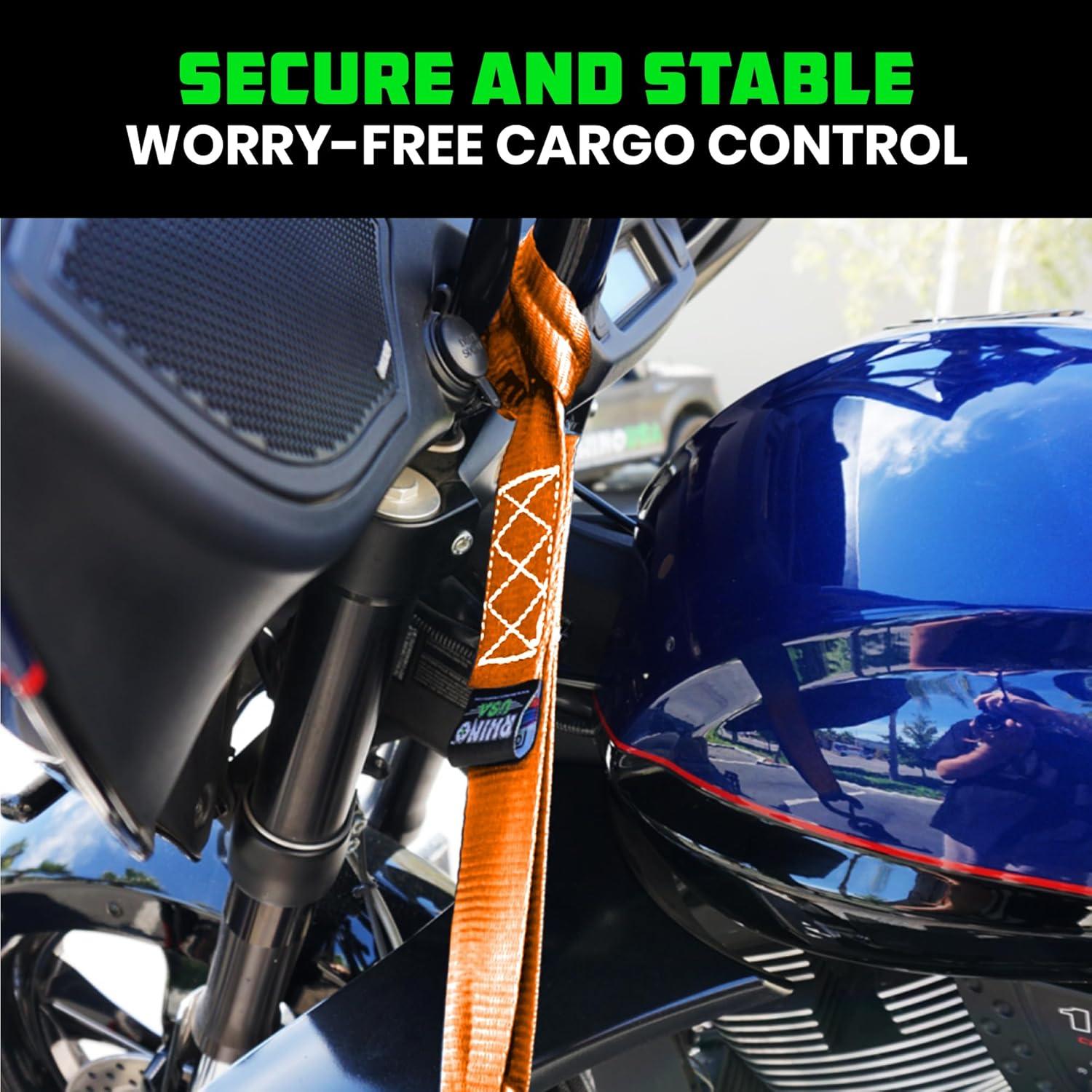 imageRhino USA Soft Loop Tie Down Straps 4Pack  16 Inch x 17 Inch 5000 lbs Break Strength Heavy Duty Motorcycle Handlebar Straps for use with Ratchets for ATV UTV Dirt Bike RedOrange 4Pack