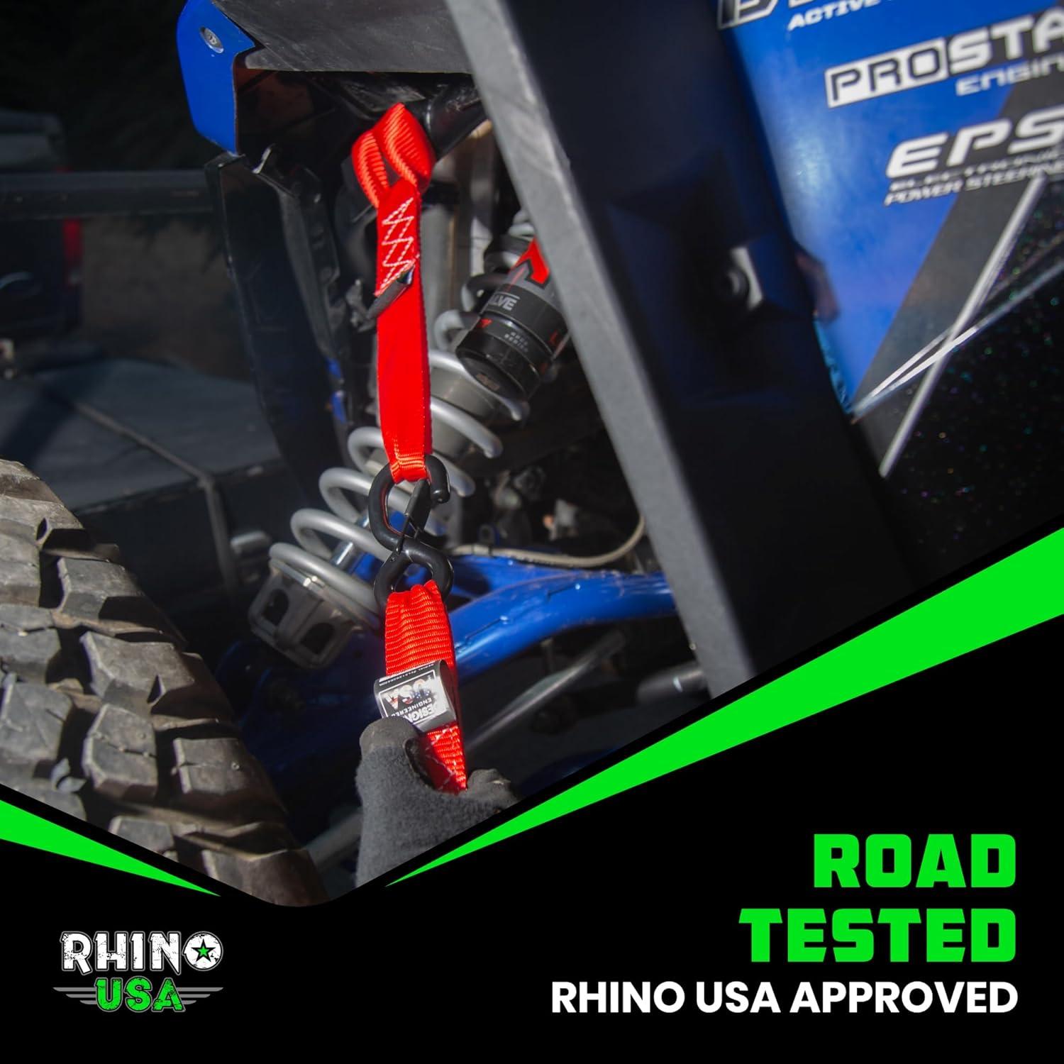 imageRhino USA Soft Loop Tie Down Straps 4Pack  16 Inch x 17 Inch 5000 lbs Break Strength Heavy Duty Motorcycle Handlebar Straps for use with Ratchets for ATV UTV Dirt Bike RedRed 4Pack