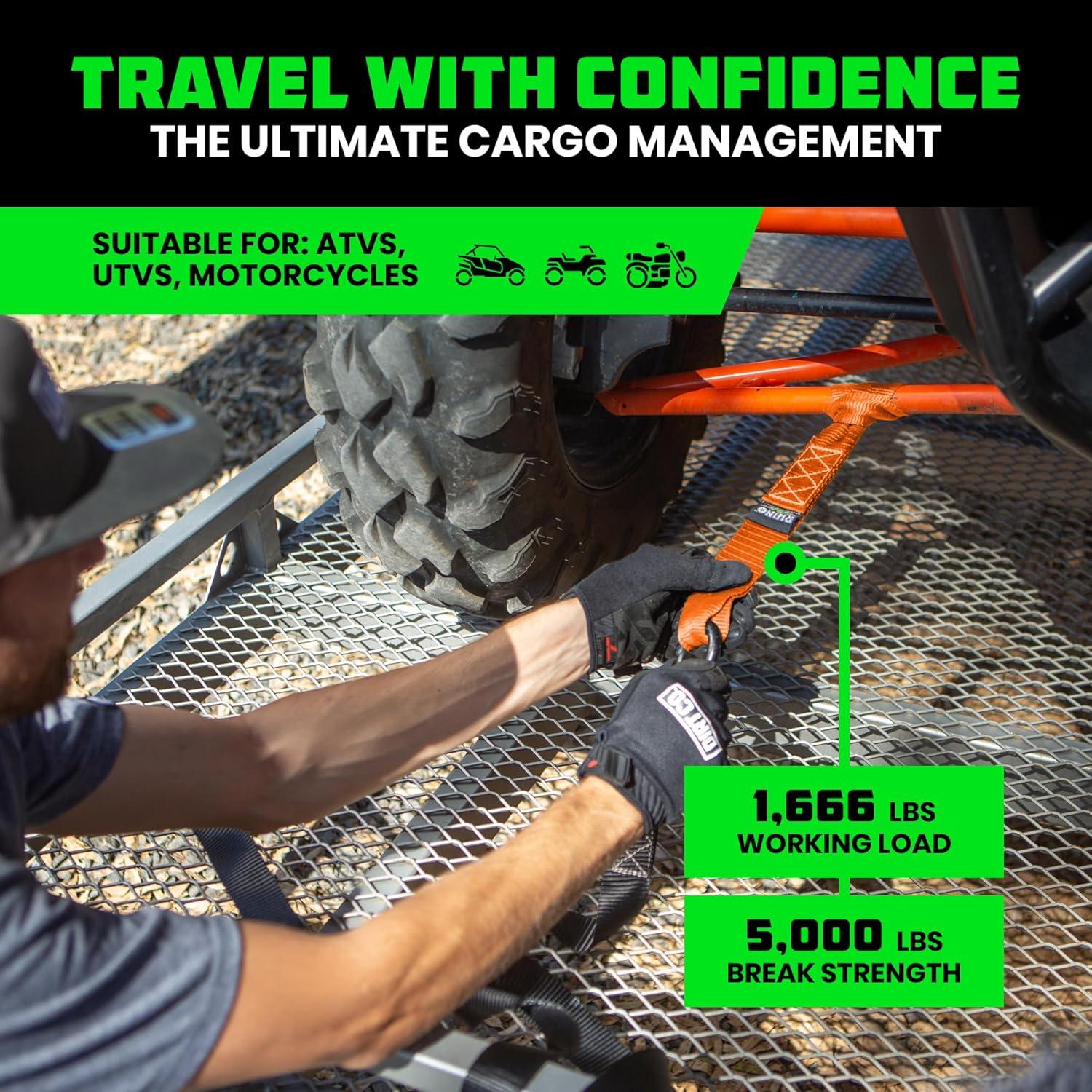 imageRhino USA Soft Loop Tie Down Straps 4Pack  16 Inch x 17 Inch 5000 lbs Break Strength Heavy Duty Motorcycle Handlebar Straps for use with Ratchets for ATV UTV Dirt Bike RedOrange 4Pack