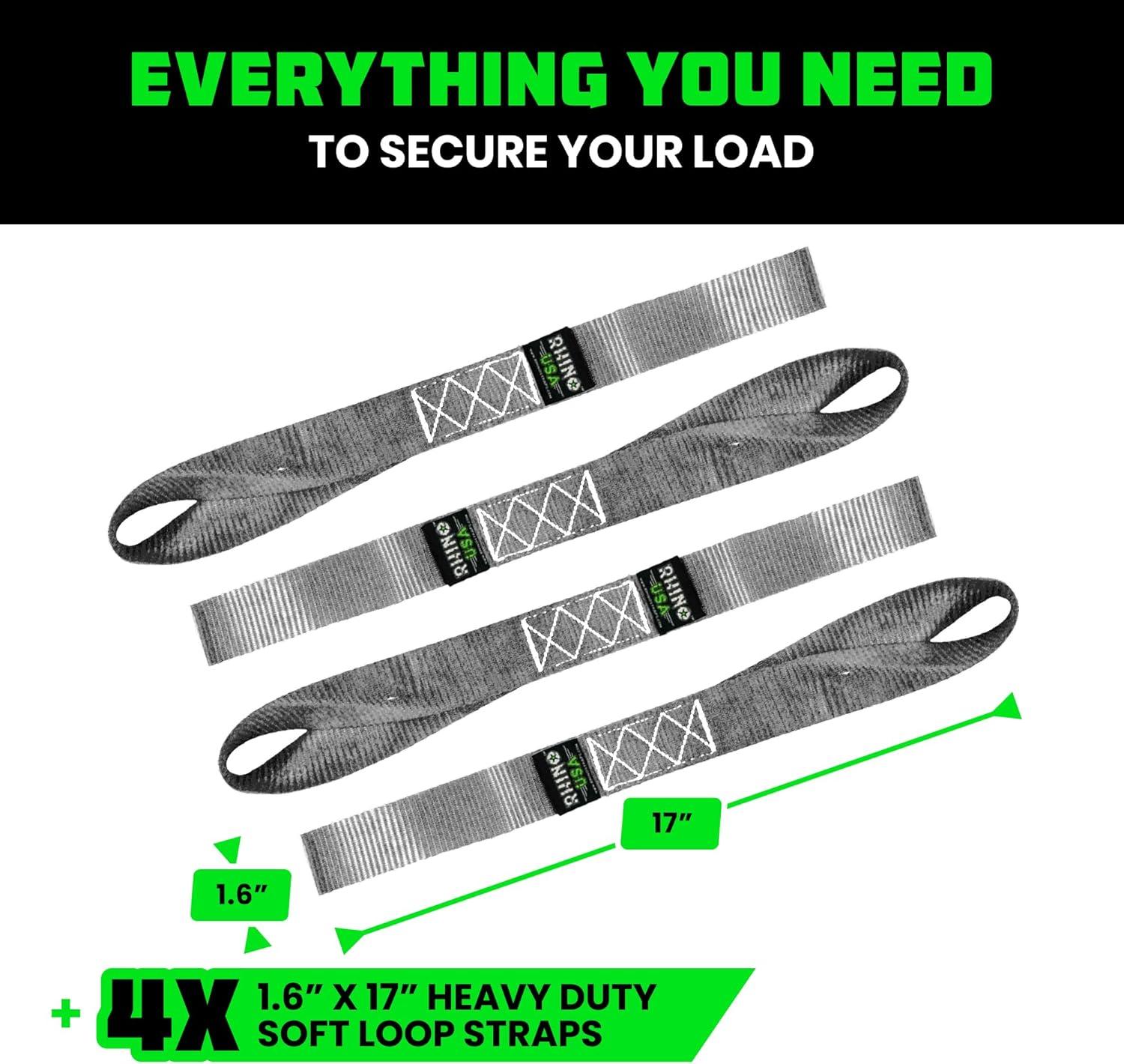 imageRhino USA Soft Loop Tie Down Straps 4Pack  16 Inch x 17 Inch 5000 lbs Break Strength Heavy Duty Motorcycle Handlebar Straps for use with Ratchets for ATV UTV Dirt Bike RedGray 4Pack