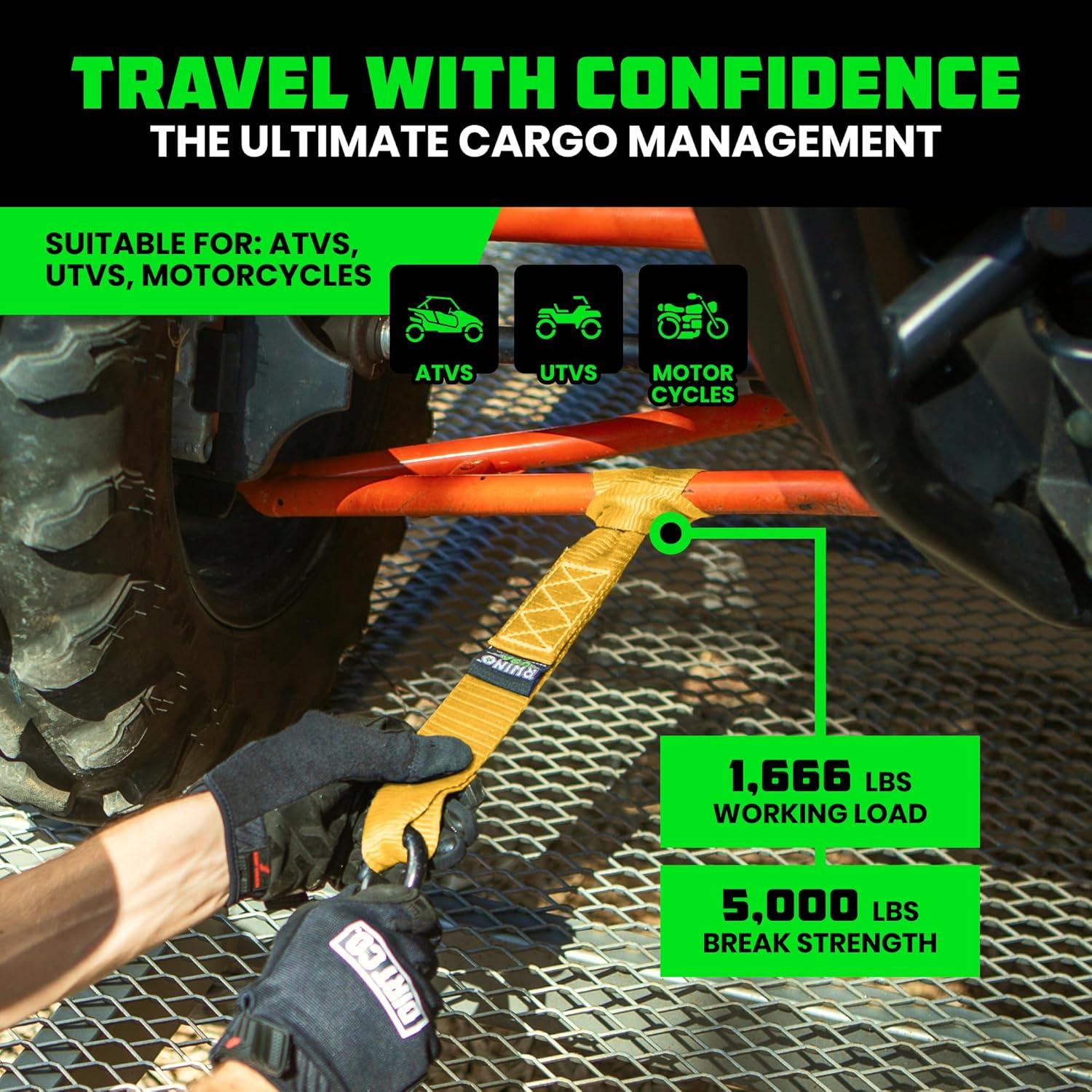 imageRhino USA Soft Loop Tie Down Straps 4Pack  16 Inch x 17 Inch 5000 lbs Break Strength Heavy Duty Motorcycle Handlebar Straps for use with Ratchets for ATV UTV Dirt Bike RedYellow 4Pack