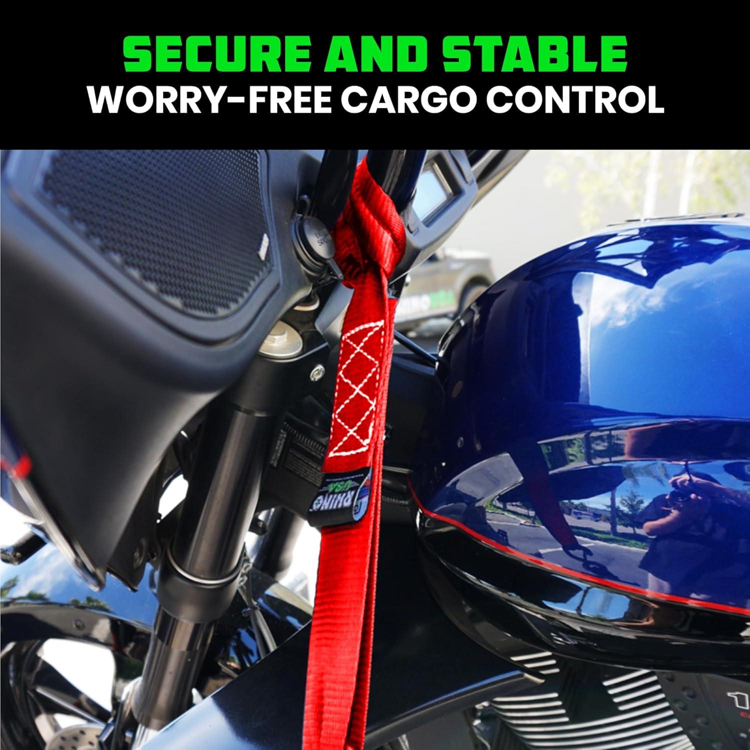 imageRhino USA Soft Loop Tie Down Straps 4Pack  16 Inch x 17 Inch 5000 lbs Break Strength Heavy Duty Motorcycle Handlebar Straps for use with Ratchets for ATV UTV Dirt Bike RedRed 4Pack