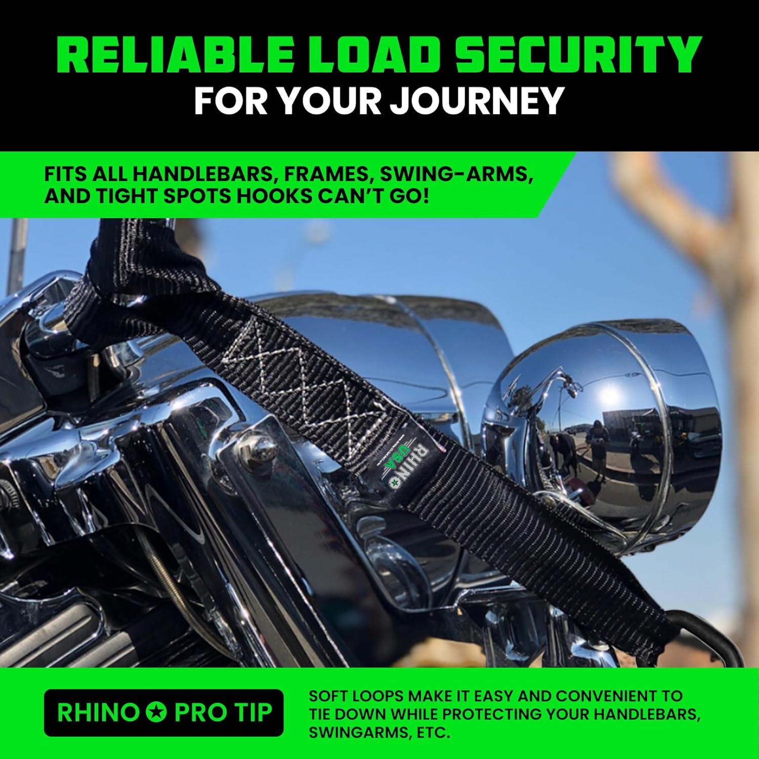 imageRhino USA Soft Loop Tie Down Straps 4Pack  16 Inch x 17 Inch 5000 lbs Break Strength Heavy Duty Motorcycle Handlebar Straps for use with Ratchets for ATV UTV Dirt Bike RedBlack 4Pack