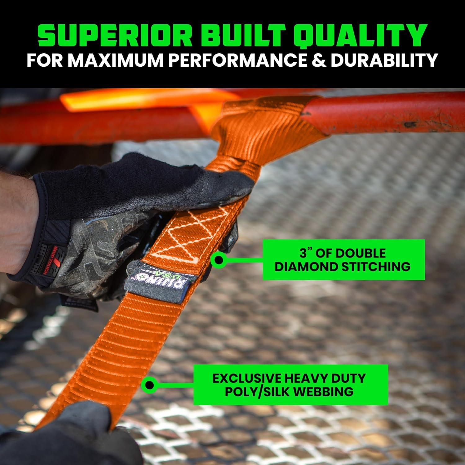 imageRhino USA Soft Loop Tie Down Straps 4Pack  16 Inch x 17 Inch 5000 lbs Break Strength Heavy Duty Motorcycle Handlebar Straps for use with Ratchets for ATV UTV Dirt Bike RedOrange 4Pack