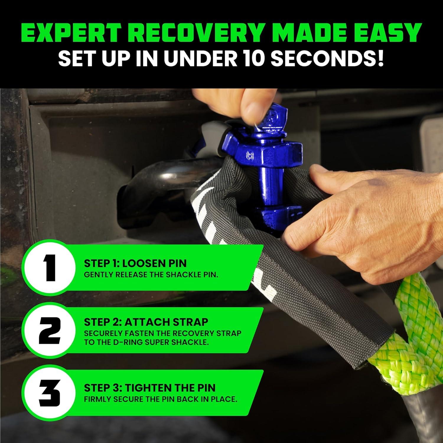 imageRhino USA Super D Ring Shackles 2Pack  70548lb Break Strength  Heavy Duty 34quot Clevis Shackle with 78 Pin for Towing ampamp OffRoad Use  Pairs with Tow Strap for Vehicle Recovery OrangeBlue