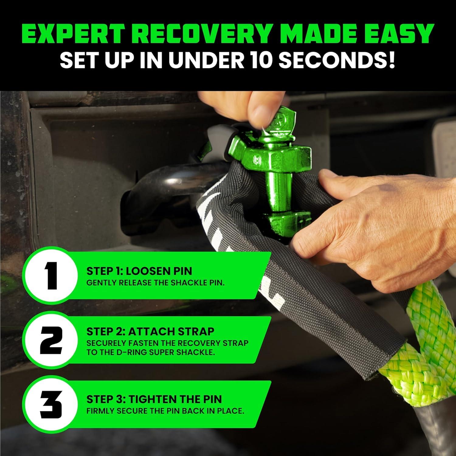 imageRhino USA Super D Ring Shackles 2Pack  70548lb Break Strength  Heavy Duty 34quot Clevis Shackle with 78 Pin for Towing ampamp OffRoad Use  Pairs with Tow Strap for Vehicle Recovery OrangeGreen