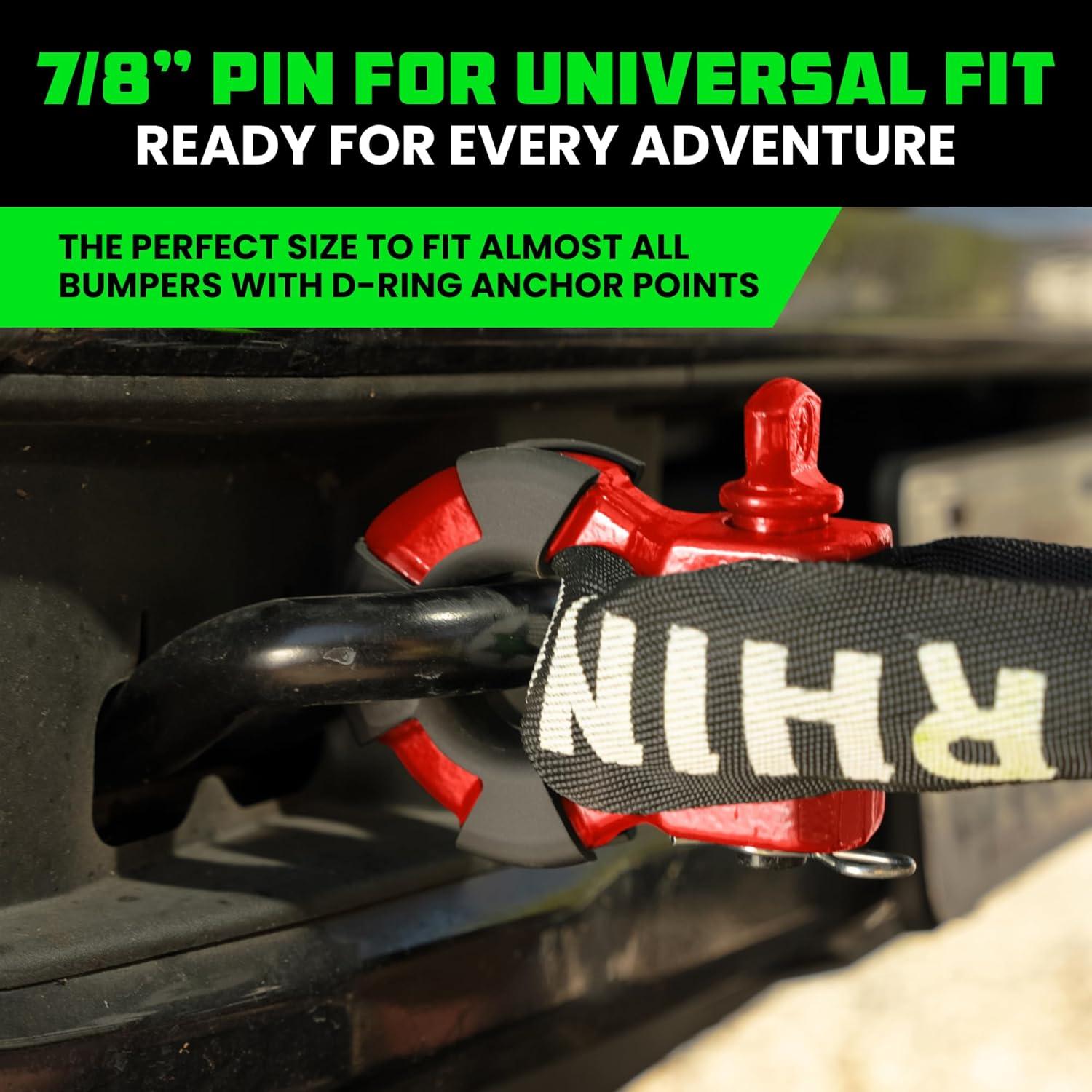 imageRhino USA Super D Ring Shackles 2Pack  70548lb Break Strength  Heavy Duty 34quot Clevis Shackle with 78 Pin for Towing ampamp OffRoad Use  Pairs with Tow Strap for Vehicle Recovery OrangeRed