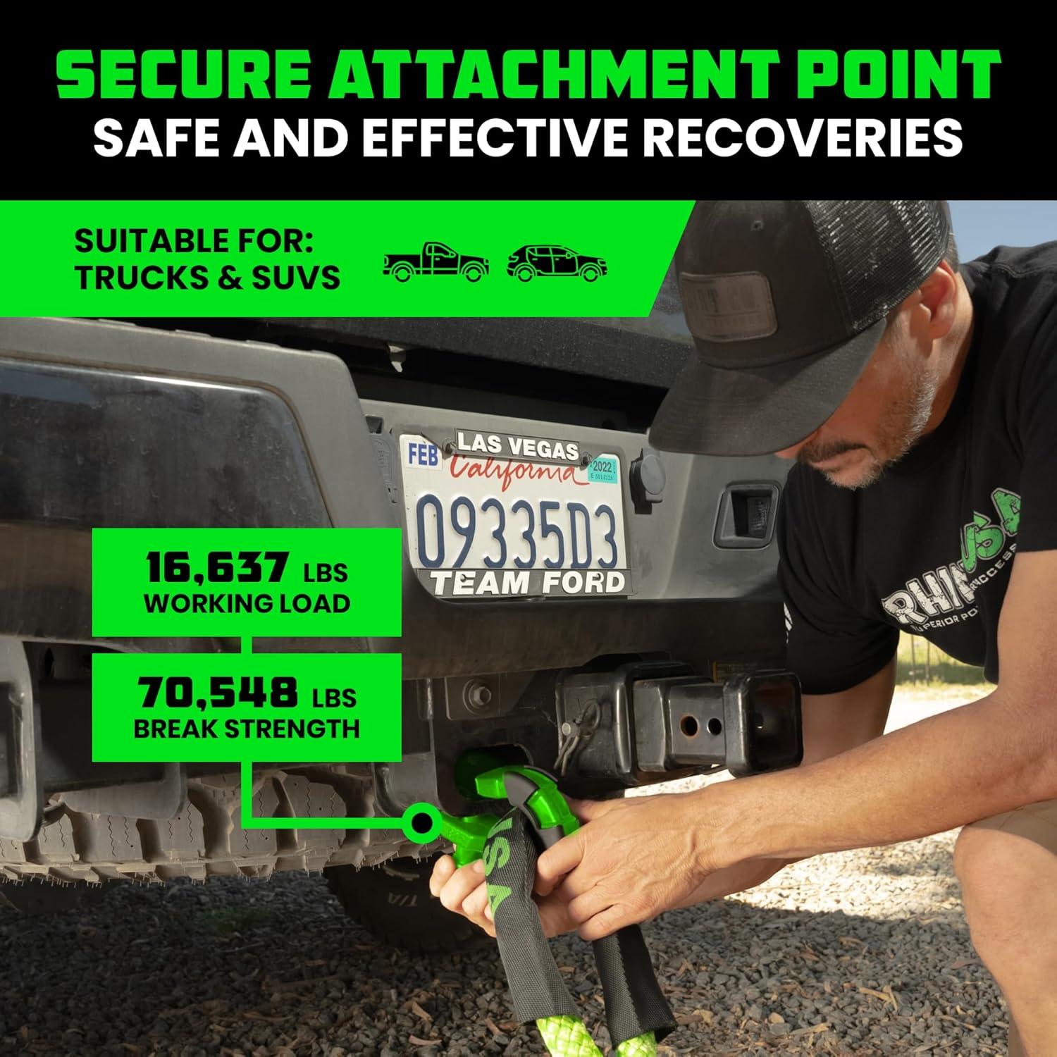 imageRhino USA Super D Ring Shackles 2Pack  70548lb Break Strength  Heavy Duty 34quot Clevis Shackle with 78 Pin for Towing ampamp OffRoad Use  Pairs with Tow Strap for Vehicle Recovery OrangeGreen