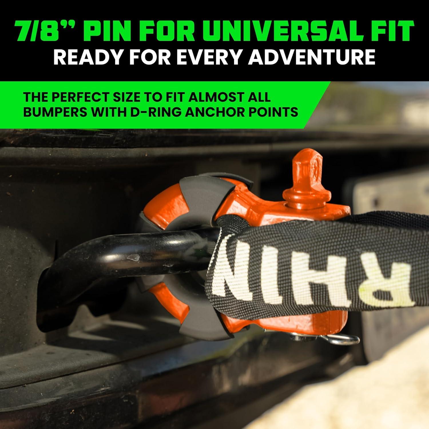 imageRhino USA Super D Ring Shackles 2Pack  70548lb Break Strength  Heavy Duty 34quot Clevis Shackle with 78 Pin for Towing ampamp OffRoad Use  Pairs with Tow Strap for Vehicle Recovery OrangeOrange