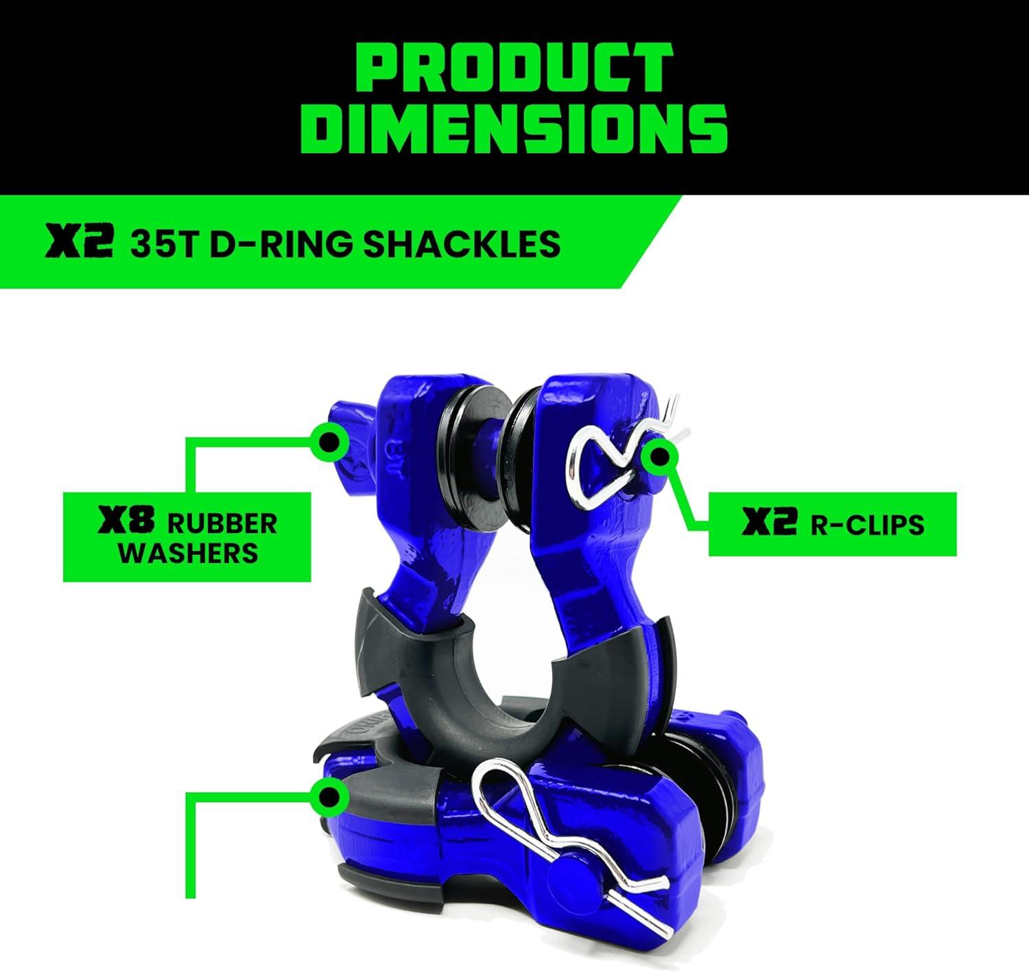 imageRhino USA Super D Ring Shackles 2Pack  70548lb Break Strength  Heavy Duty 34quot Clevis Shackle with 78 Pin for Towing ampamp OffRoad Use  Pairs with Tow Strap for Vehicle Recovery OrangeBlue