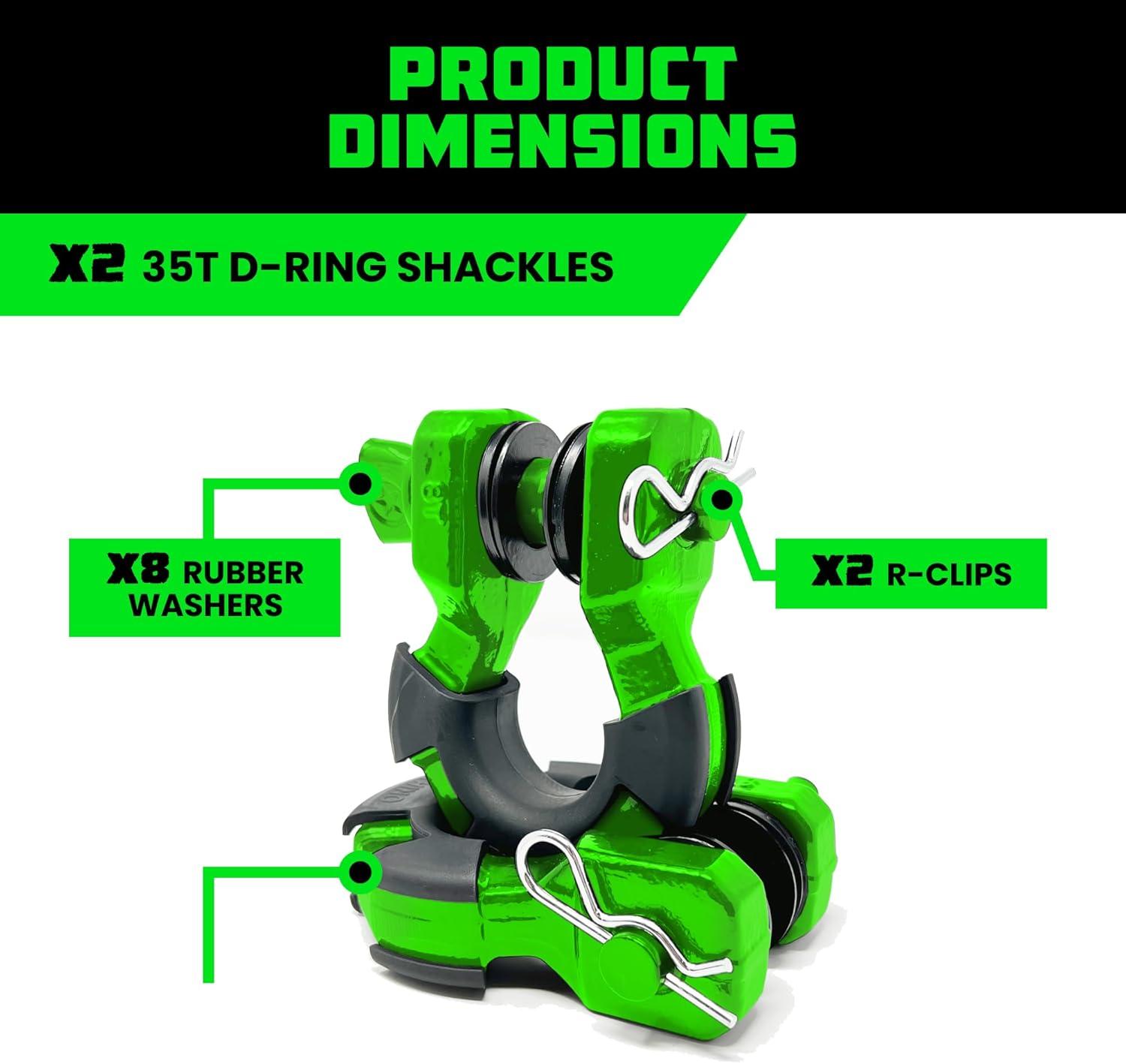 imageRhino USA Super D Ring Shackles 2Pack  70548lb Break Strength  Heavy Duty 34quot Clevis Shackle with 78 Pin for Towing ampamp OffRoad Use  Pairs with Tow Strap for Vehicle Recovery OrangeGreen