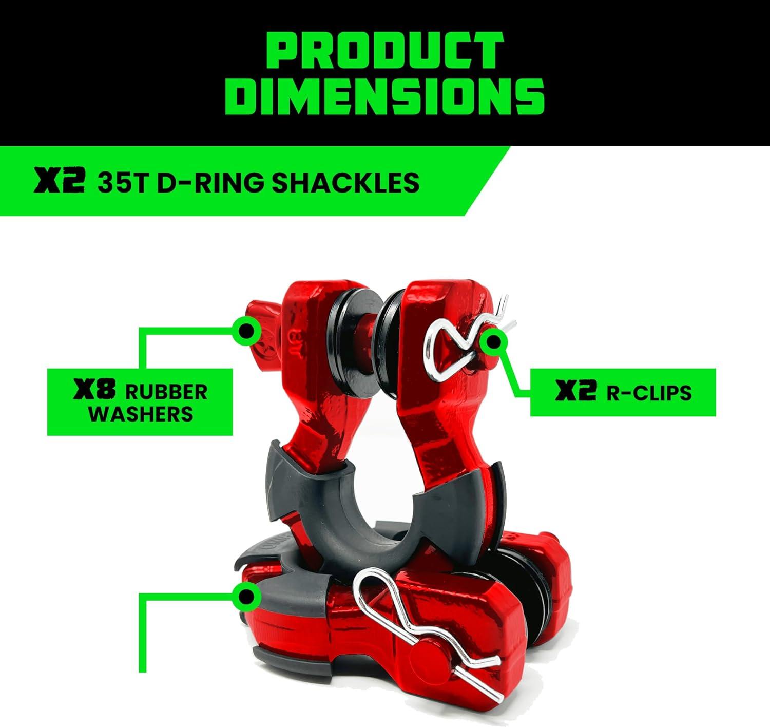 imageRhino USA Super D Ring Shackles 2Pack  70548lb Break Strength  Heavy Duty 34quot Clevis Shackle with 78 Pin for Towing ampamp OffRoad Use  Pairs with Tow Strap for Vehicle Recovery OrangeRed