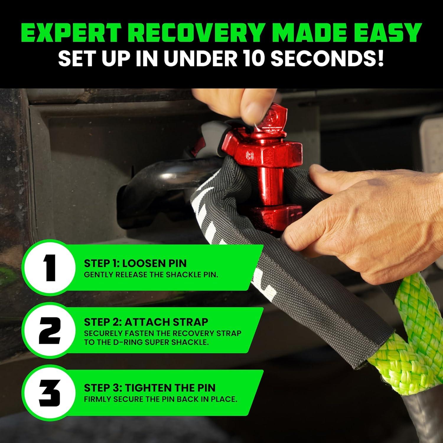 imageRhino USA Super D Ring Shackles 2Pack  70548lb Break Strength  Heavy Duty 34quot Clevis Shackle with 78 Pin for Towing ampamp OffRoad Use  Pairs with Tow Strap for Vehicle Recovery OrangeRed