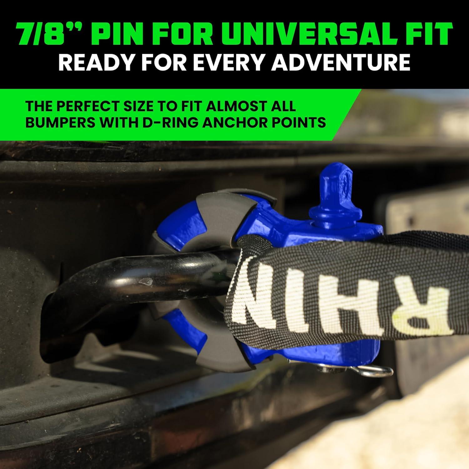 imageRhino USA Super D Ring Shackles 2Pack  70548lb Break Strength  Heavy Duty 34quot Clevis Shackle with 78 Pin for Towing ampamp OffRoad Use  Pairs with Tow Strap for Vehicle Recovery OrangeBlue