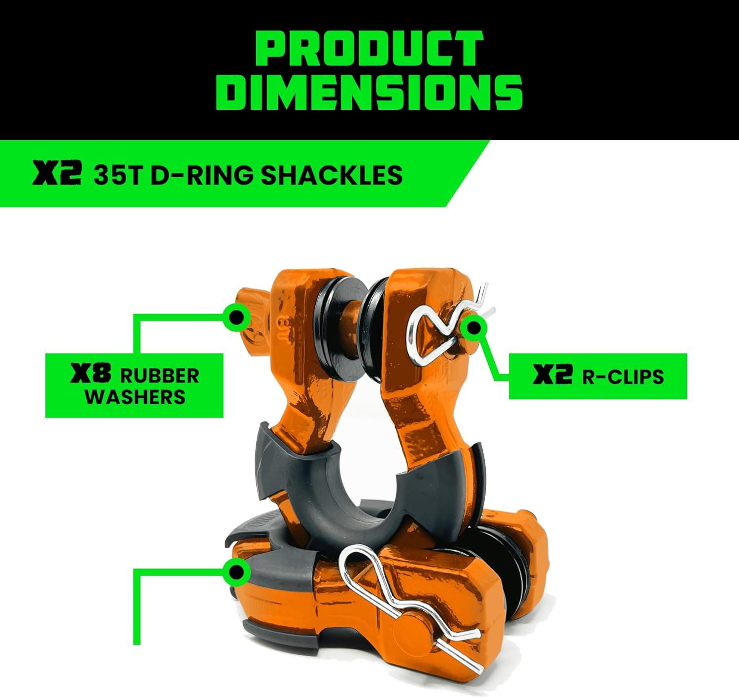 imageRhino USA Super D Ring Shackles 2Pack  70548lb Break Strength  Heavy Duty 34quot Clevis Shackle with 78 Pin for Towing ampamp OffRoad Use  Pairs with Tow Strap for Vehicle Recovery OrangeOrange