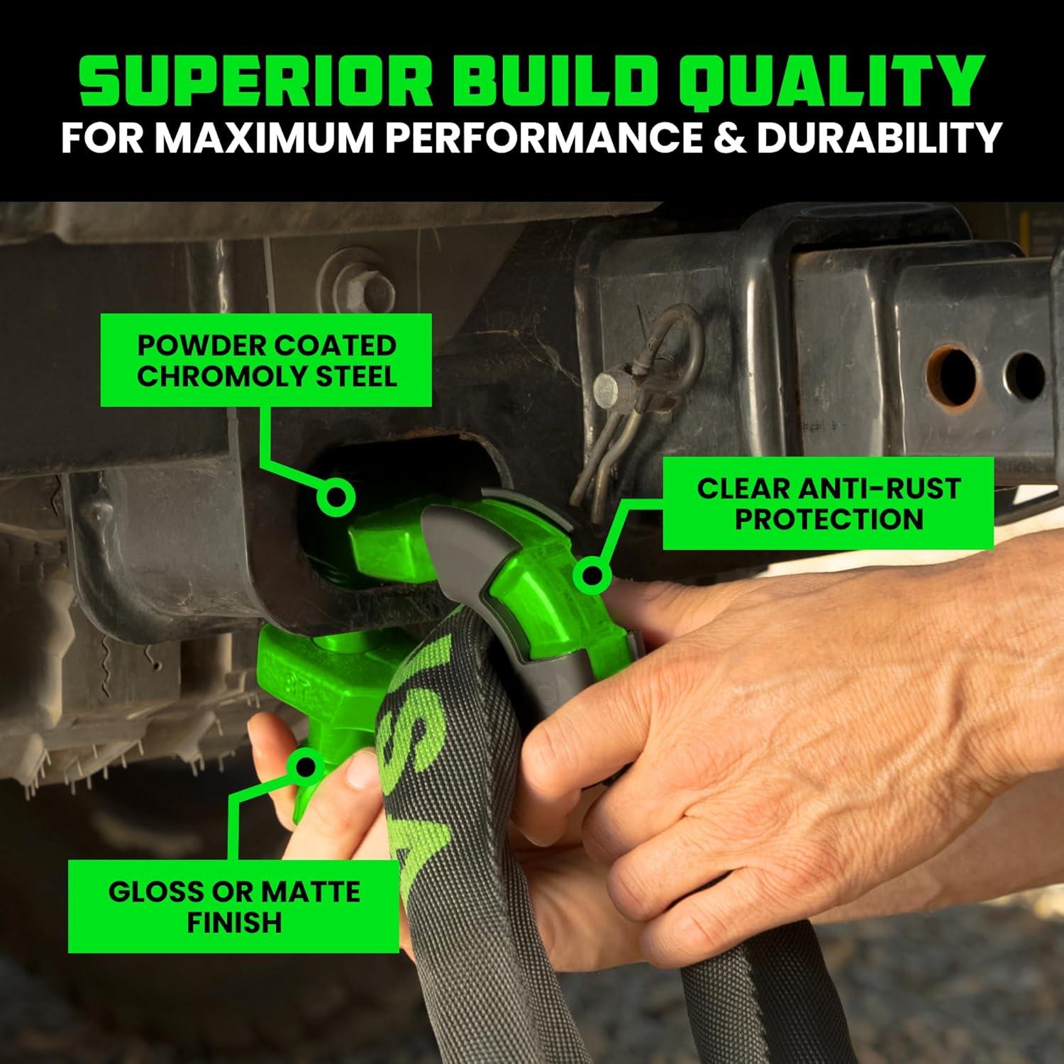 imageRhino USA Super D Ring Shackles 2Pack  70548lb Break Strength  Heavy Duty 34quot Clevis Shackle with 78 Pin for Towing ampamp OffRoad Use  Pairs with Tow Strap for Vehicle Recovery OrangeGreen