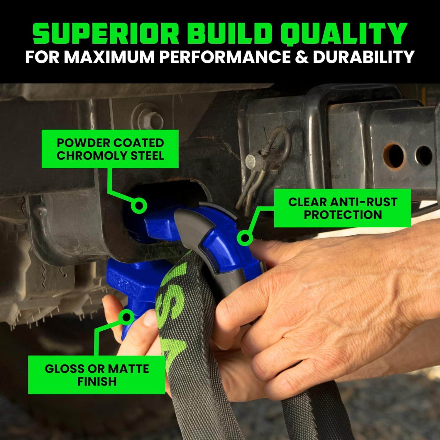 imageRhino USA Super D Ring Shackles 2Pack  70548lb Break Strength  Heavy Duty 34quot Clevis Shackle with 78 Pin for Towing ampamp OffRoad Use  Pairs with Tow Strap for Vehicle Recovery OrangeBlue