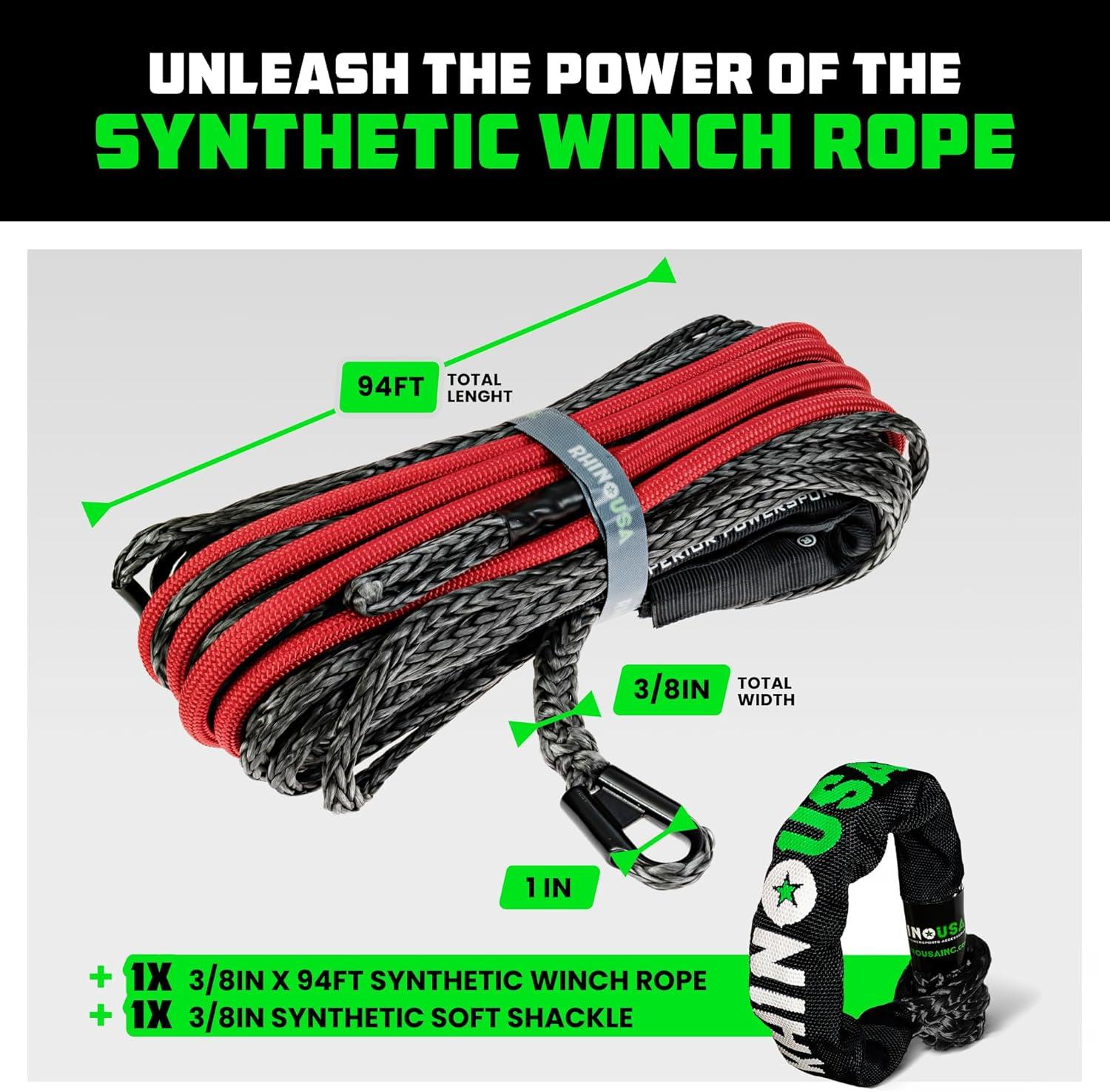 imageRhino USA Synthetic Winch Line 14quot x 50 for ATVUTV  Winch Rope for use with Polaris RZR Can Am  Ultimate UTV AccesoriesBlack