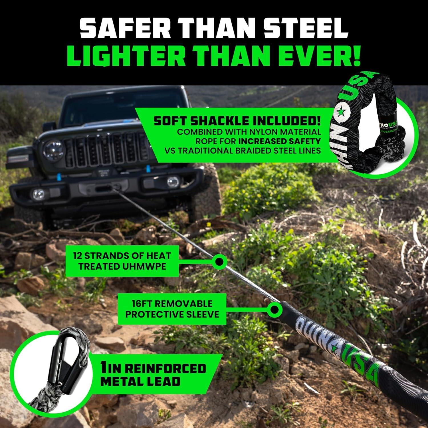 imageRhino USA Synthetic Winch Line 14quot x 50 for ATVUTV  Winch Rope for use with Polaris RZR Can Am  Ultimate UTV AccesoriesBlack