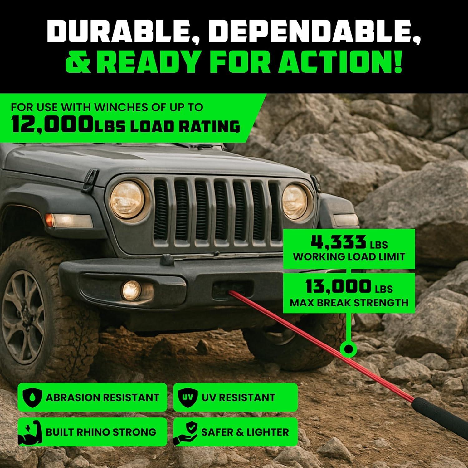 imageRhino USA Synthetic Winch Line 14quot x 50 for ATVUTV  Winch Rope for use with Polaris RZR Can Am  Ultimate UTV AccesoriesBlack