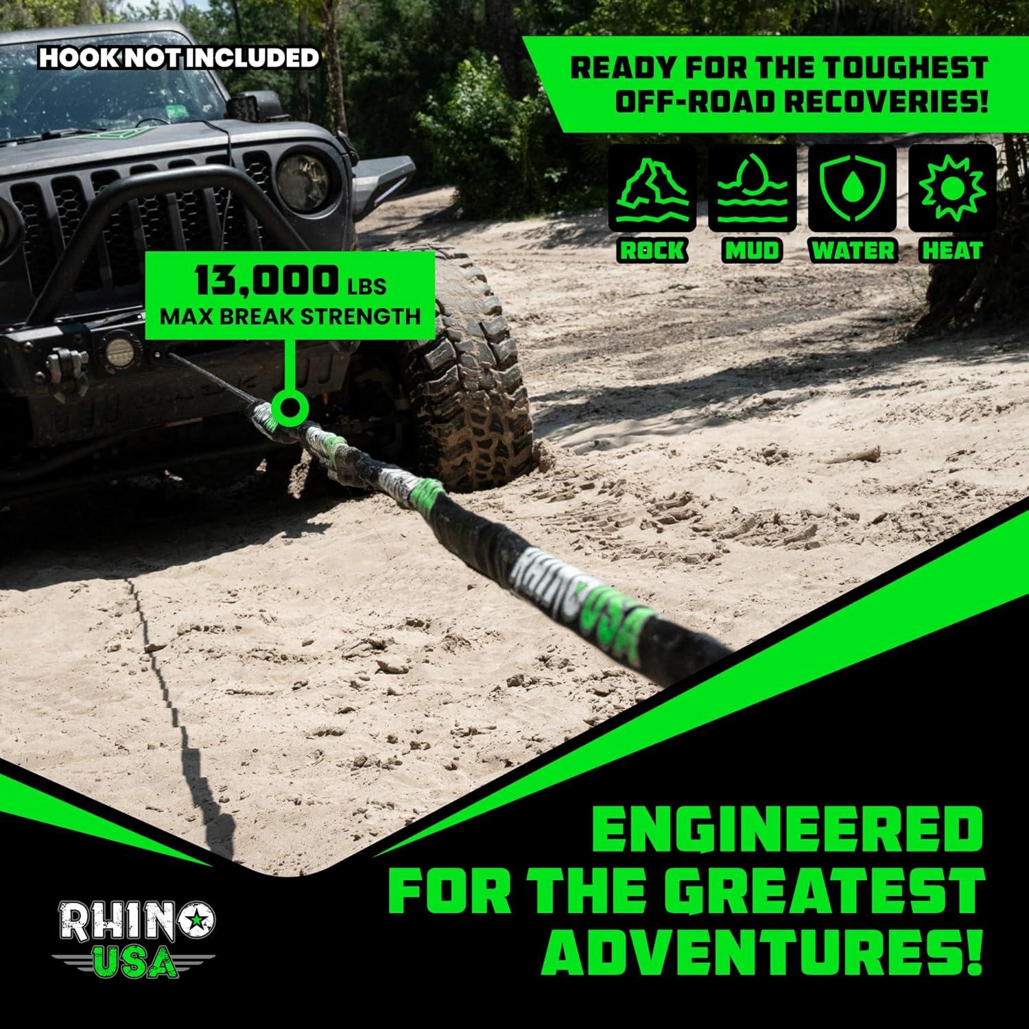 imageRhino USA Synthetic Winch Line 14quot x 50 for ATVUTV  Winch Rope for use with Polaris RZR Can Am  Ultimate UTV AccesoriesBlack