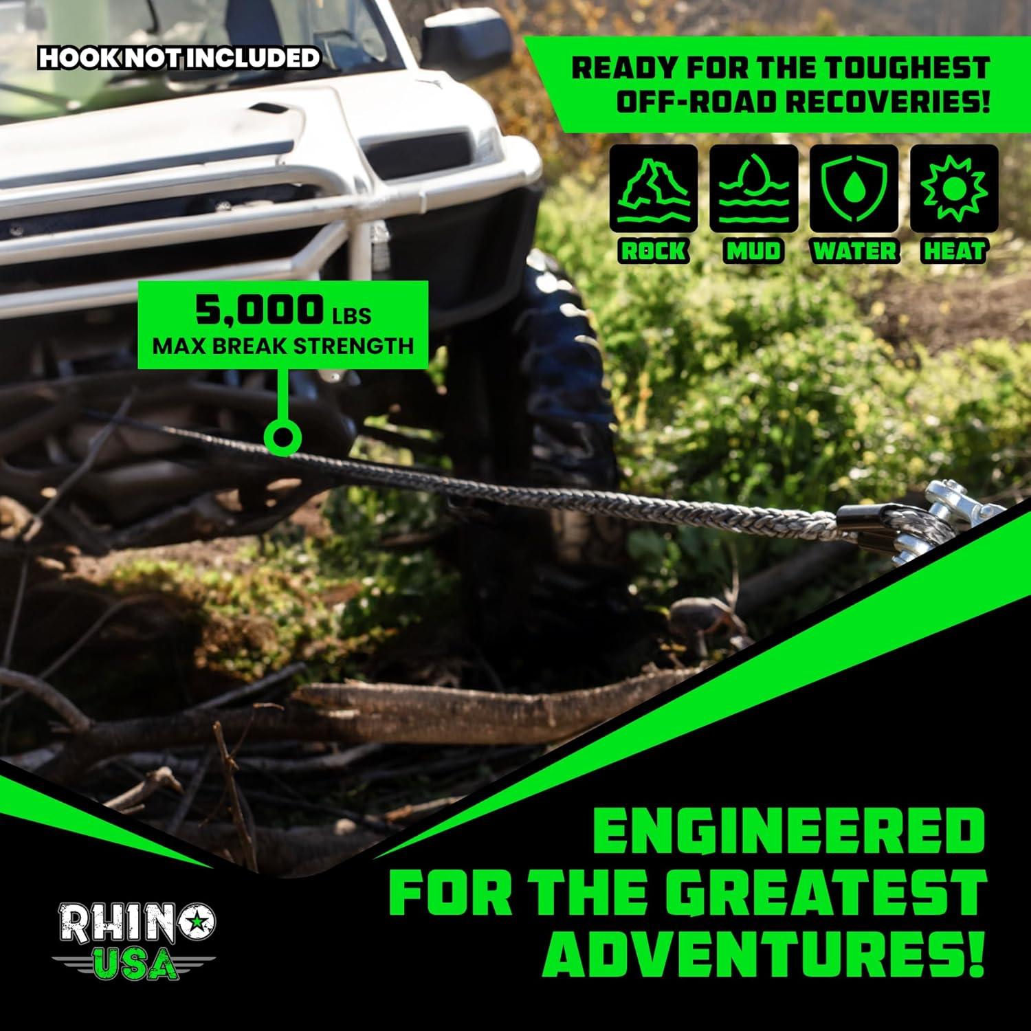 imageRhino USA Synthetic Winch Line 14quot x 50 for ATVUTV  Winch Rope for use with Polaris RZR Can Am  Ultimate UTV AccesoriesBlack