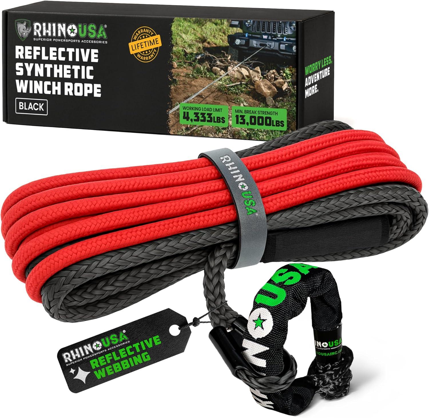 imageRhino USA Synthetic Winch Line 14quot x 50 for ATVUTV  Winch Rope for use with Polaris RZR Can Am  Ultimate UTV AccesoriesBlack