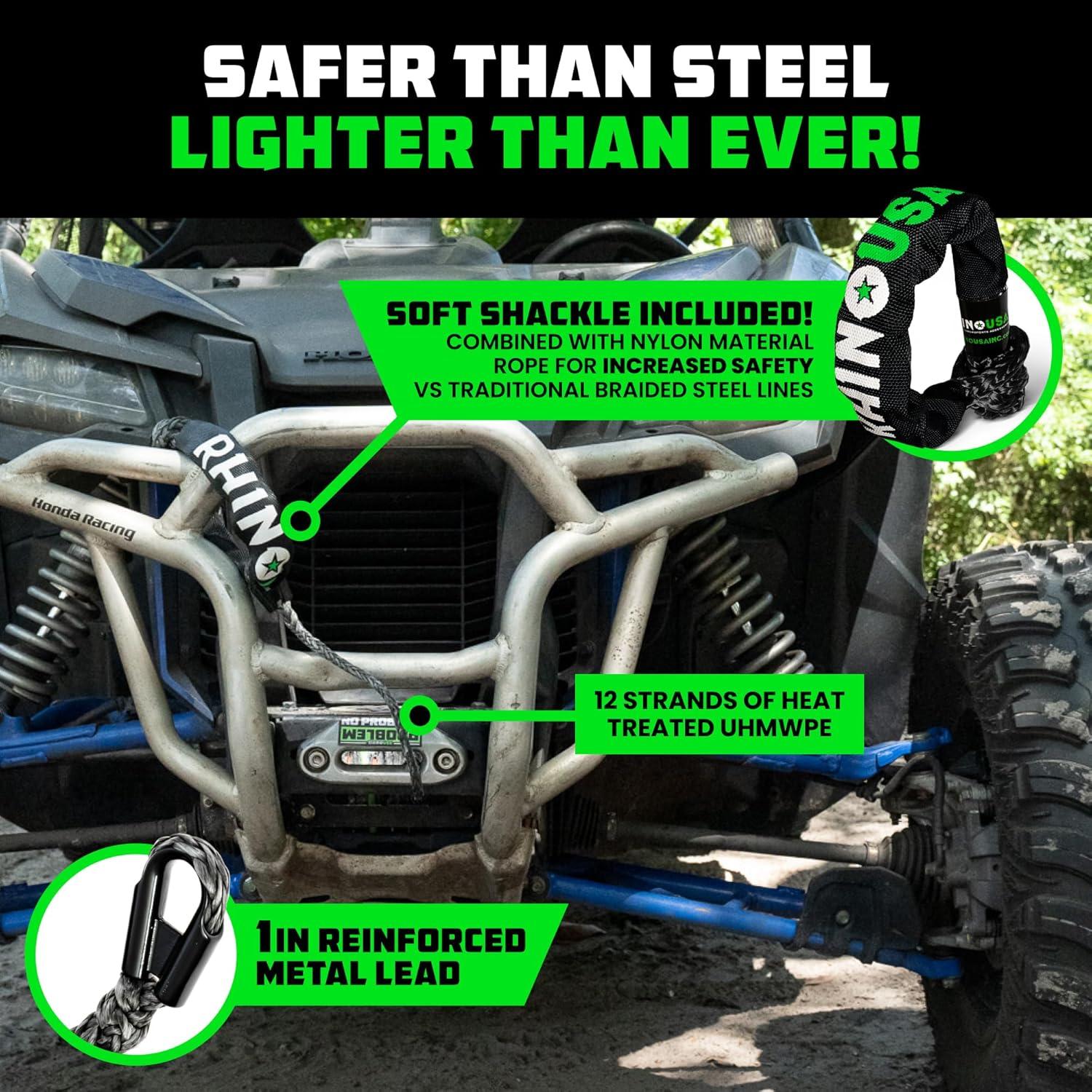 imageRhino USA Synthetic Winch Line 14quot x 50 for ATVUTV  Winch Rope for use with Polaris RZR Can Am  Ultimate UTV AccesoriesBlack