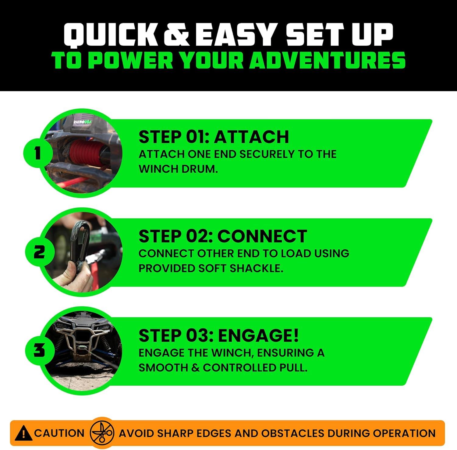 imageRhino USA Synthetic Winch Line 14quot x 50 for ATVUTV  Winch Rope for use with Polaris RZR Can Am  Ultimate UTV AccesoriesBlack