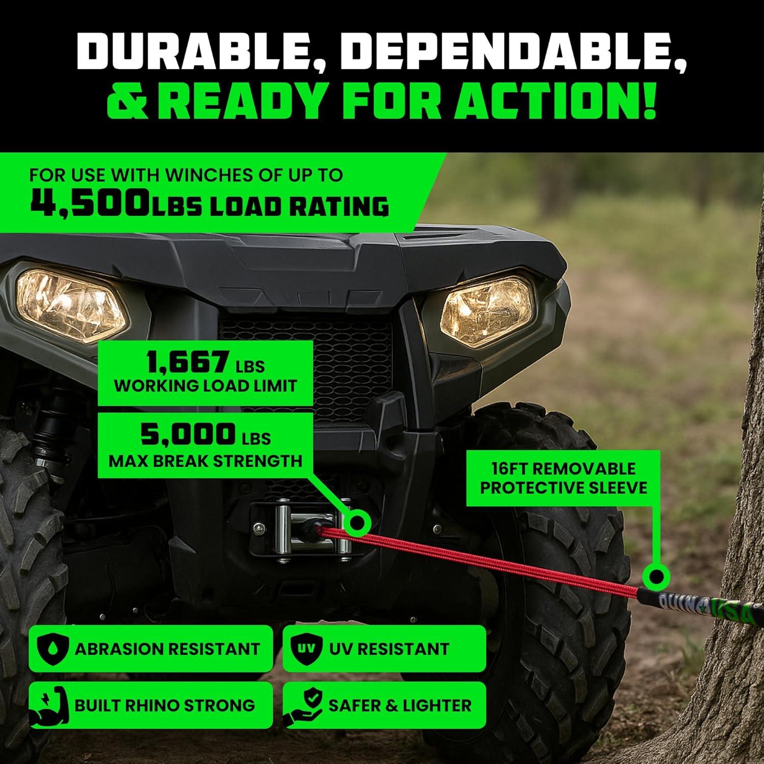 imageRhino USA Synthetic Winch Line 14quot x 50 for ATVUTV  Winch Rope for use with Polaris RZR Can Am  Ultimate UTV AccesoriesBlack