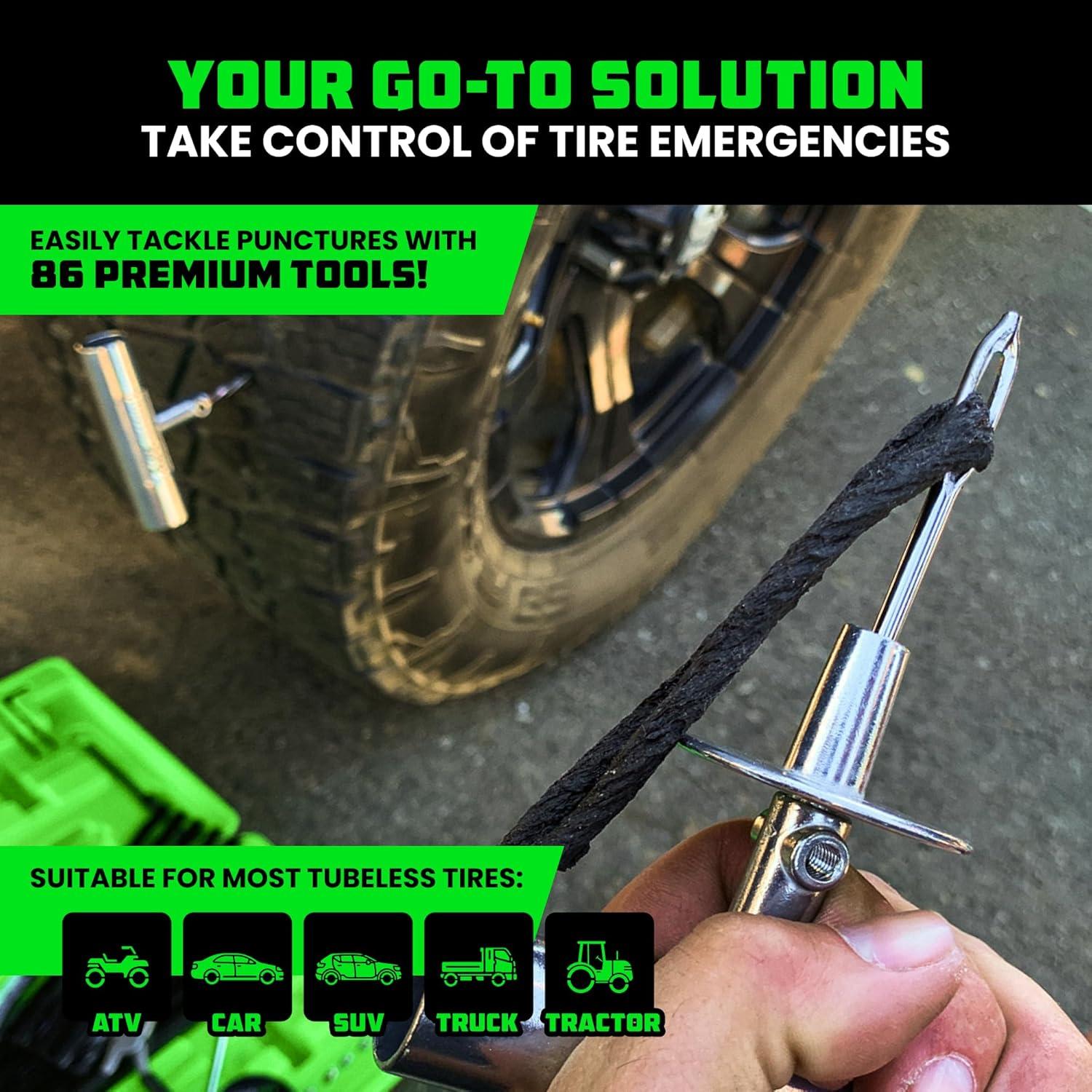 imageRhino USA Tire Repair Kit 86Piece Professional Heavy Duty Tire Plug Kit to Fix Punctures ampamp Patch Flats with Ease  Ultimate Tubeless Tire Repair Tools for Car Motorcycle ATV UTV RV and Trailer86 Piece Set