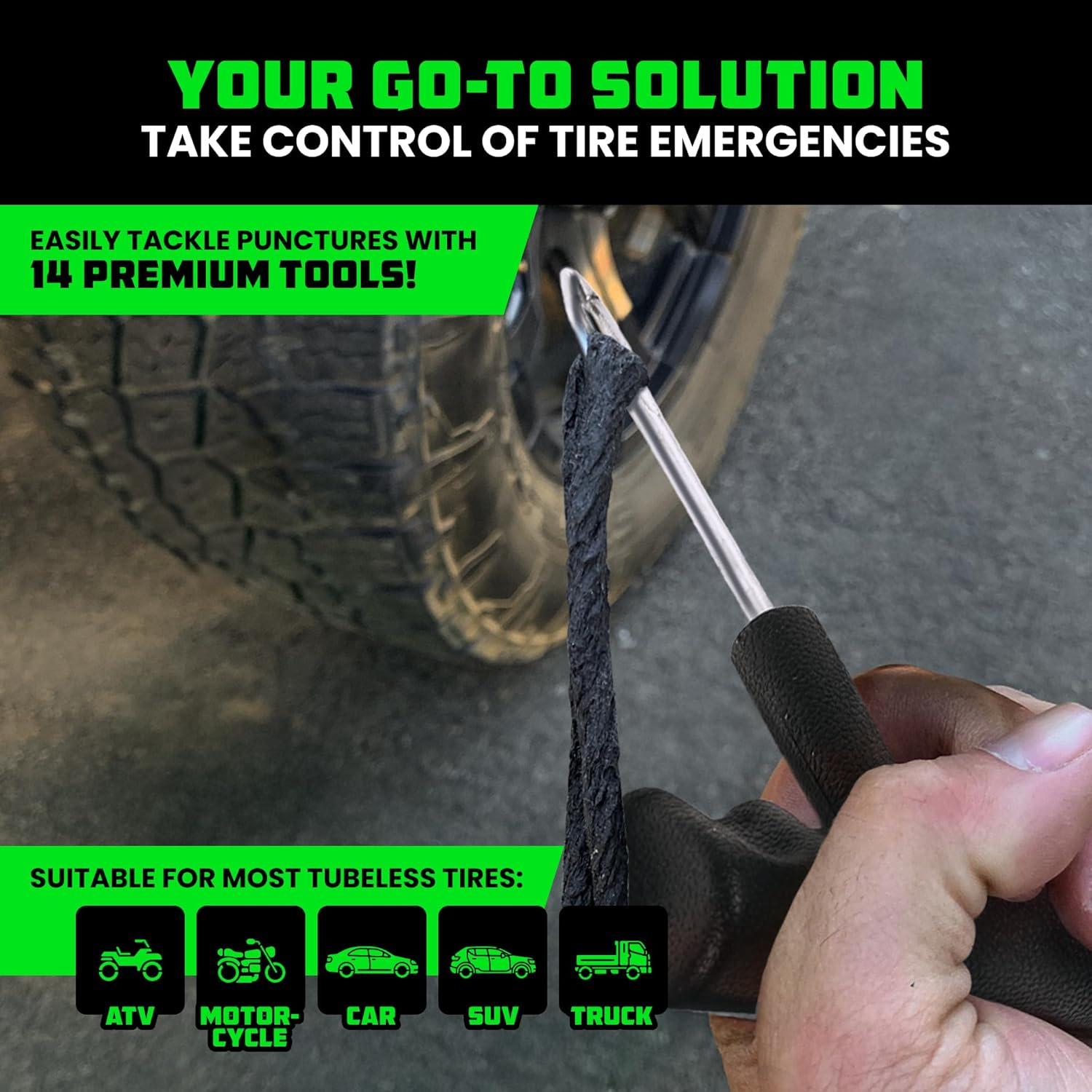 imageRhino USA Tire Repair Kit 86Piece Professional Heavy Duty Tire Plug Kit to Fix Punctures ampamp Patch Flats with Ease  Ultimate Tubeless Tire Repair Tools for Car Motorcycle ATV UTV RV and Trailer14 Piece Set