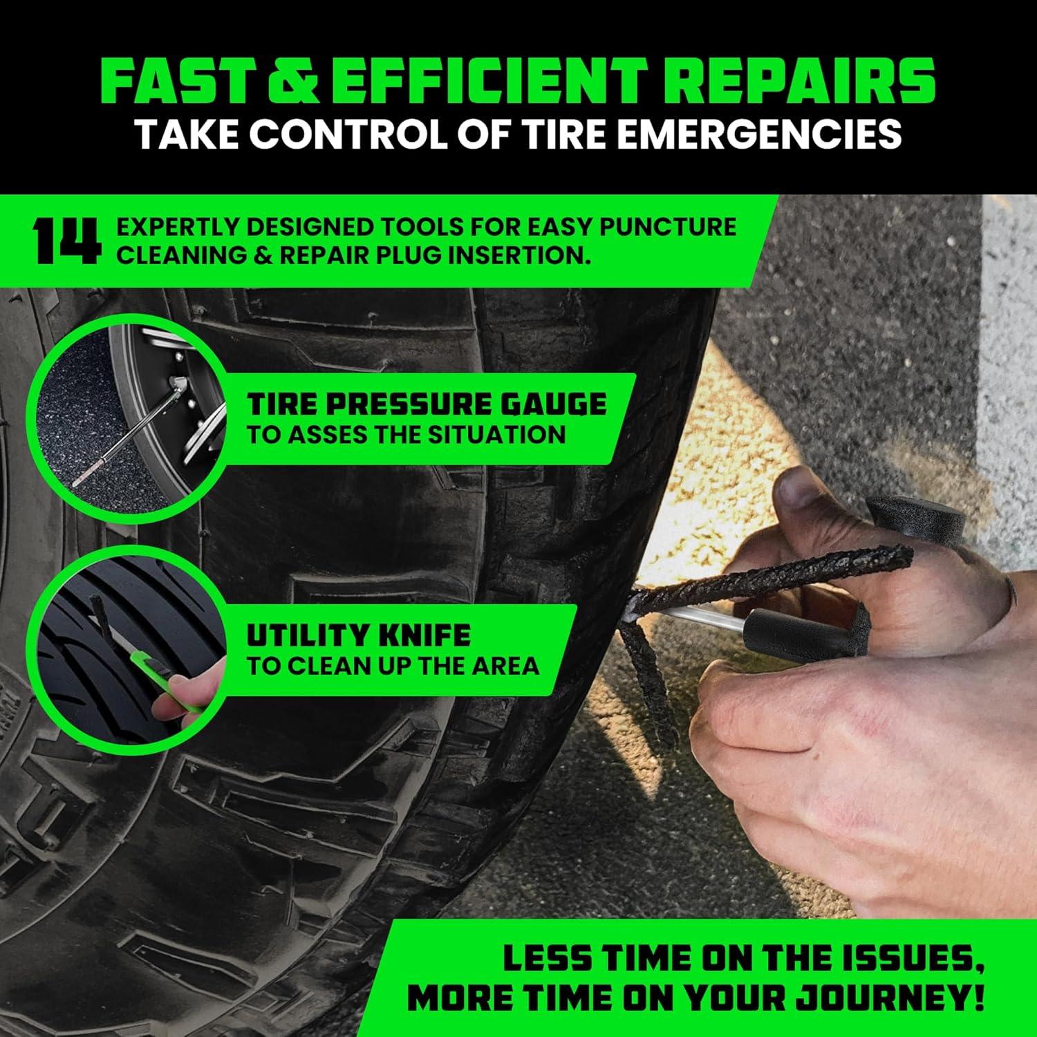 imageRhino USA Tire Repair Kit 86Piece Professional Heavy Duty Tire Plug Kit to Fix Punctures ampamp Patch Flats with Ease  Ultimate Tubeless Tire Repair Tools for Car Motorcycle ATV UTV RV and Trailer14 Piece Set