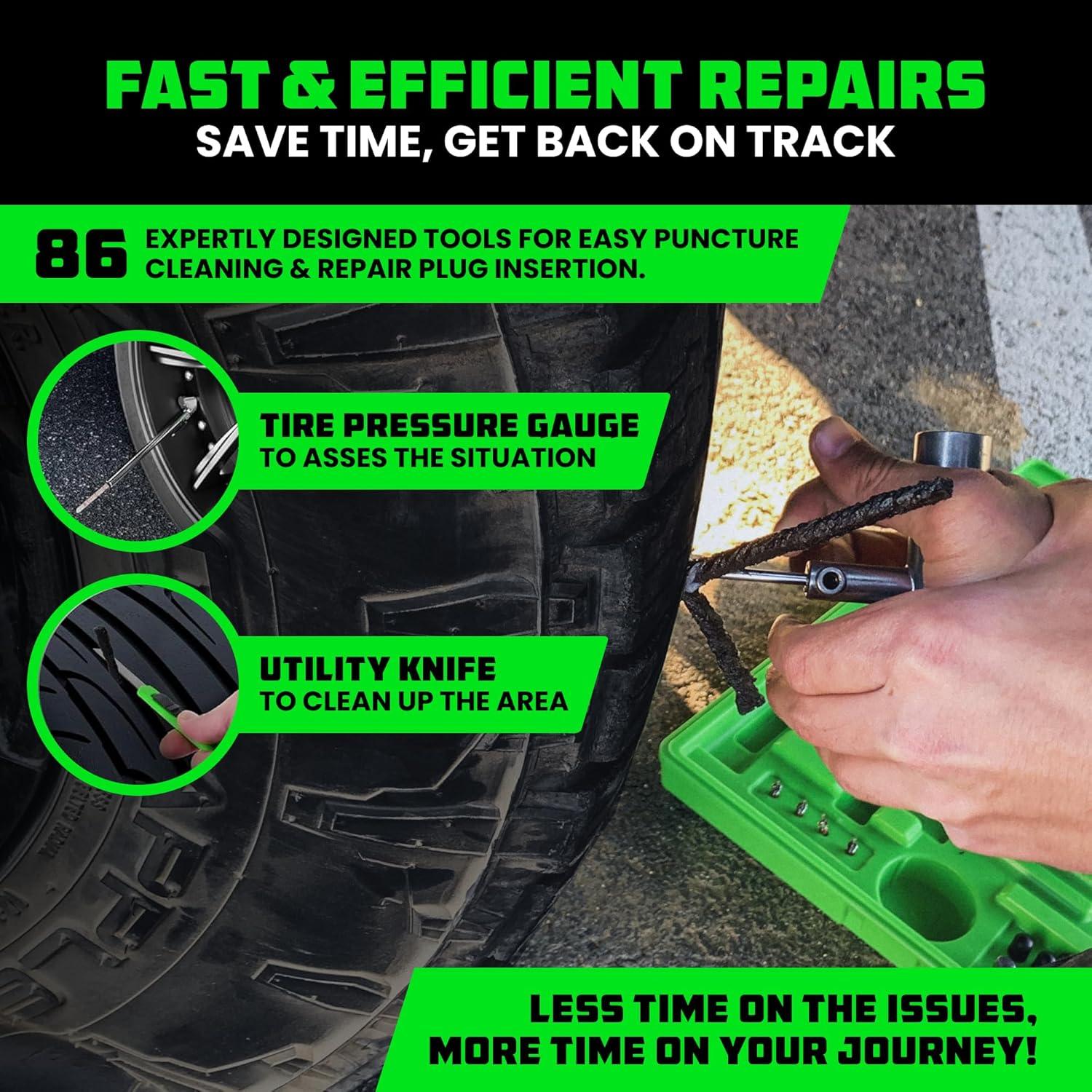 imageRhino USA Tire Repair Kit 86Piece Professional Heavy Duty Tire Plug Kit to Fix Punctures ampamp Patch Flats with Ease  Ultimate Tubeless Tire Repair Tools for Car Motorcycle ATV UTV RV and Trailer86 Piece Set