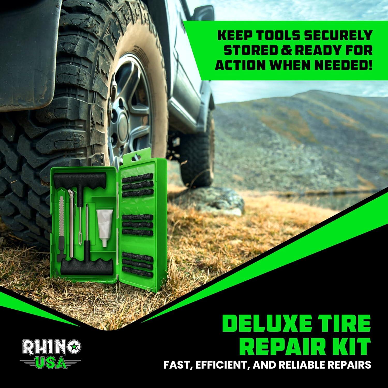 imageRhino USA Tire Repair Kit 86Piece Professional Heavy Duty Tire Plug Kit to Fix Punctures ampamp Patch Flats with Ease  Ultimate Tubeless Tire Repair Tools for Car Motorcycle ATV UTV RV and Trailer14 Piece Set