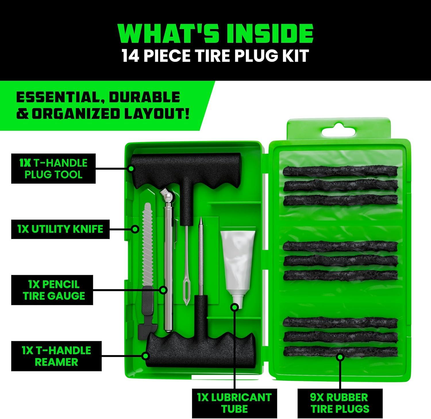 imageRhino USA Tire Repair Kit 86Piece Professional Heavy Duty Tire Plug Kit to Fix Punctures ampamp Patch Flats with Ease  Ultimate Tubeless Tire Repair Tools for Car Motorcycle ATV UTV RV and Trailer14 Piece Set