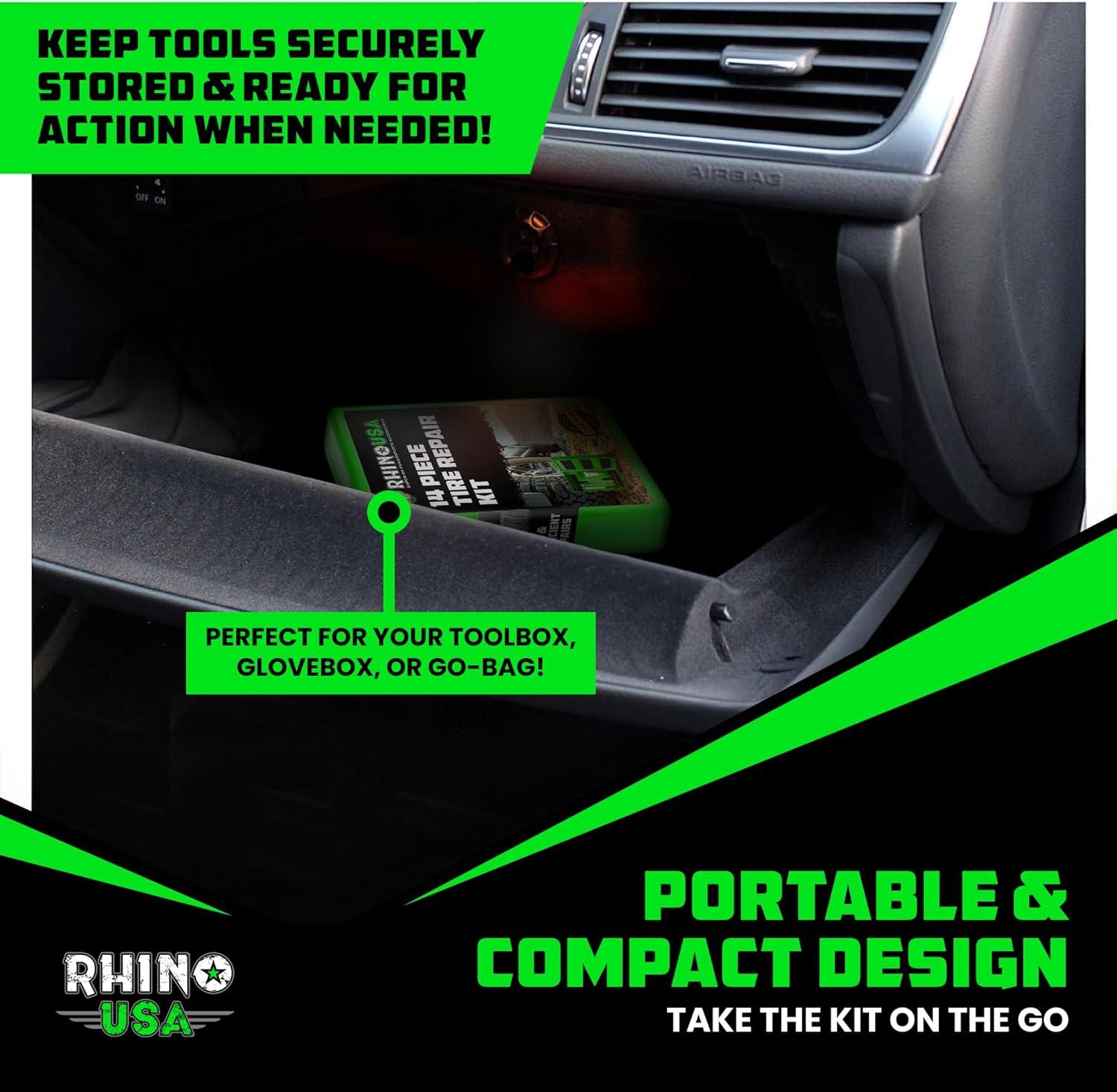 imageRhino USA Tire Repair Kit 86Piece Professional Heavy Duty Tire Plug Kit to Fix Punctures ampamp Patch Flats with Ease  Ultimate Tubeless Tire Repair Tools for Car Motorcycle ATV UTV RV and Trailer14 Piece Set